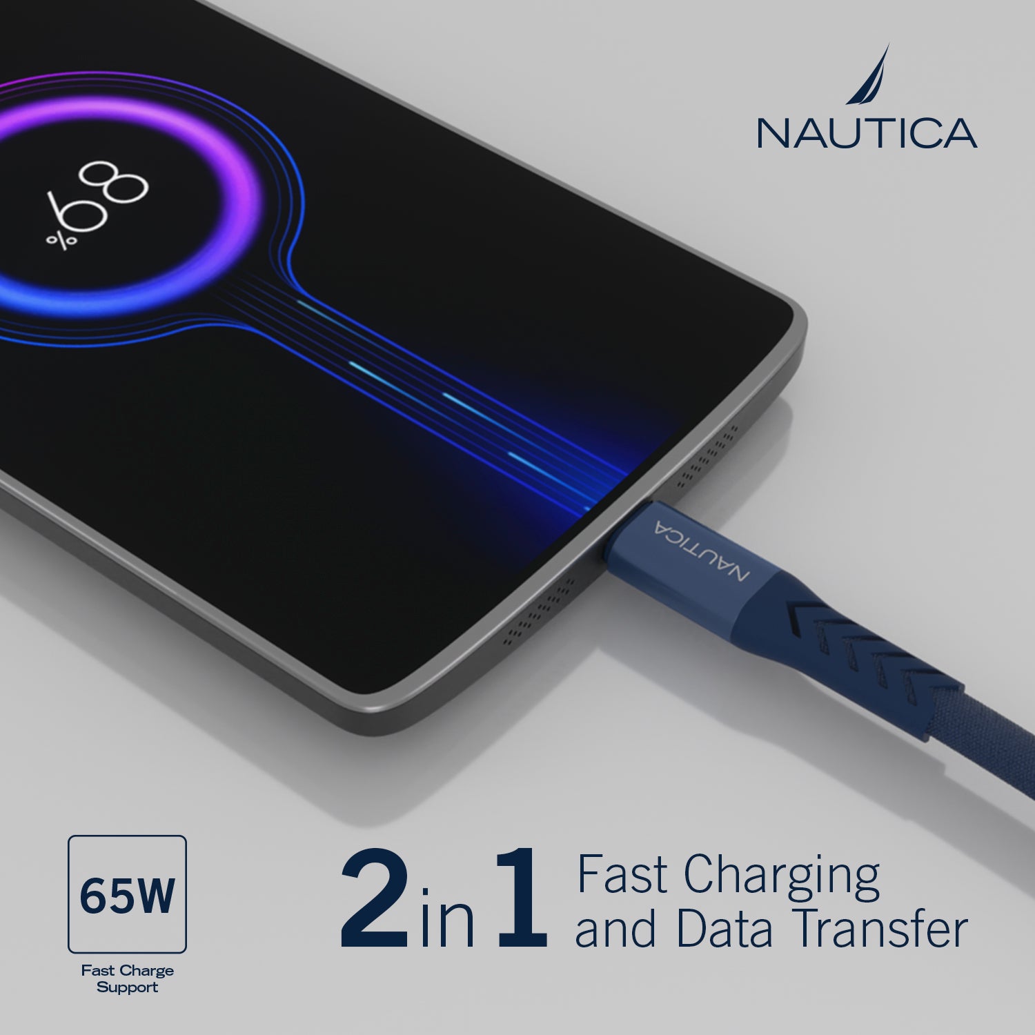 Nautica C30 USB-C to USB-C Cable – 65W Fast Charging & 480Mbps Data for Pixel, Samsung, Apple & More