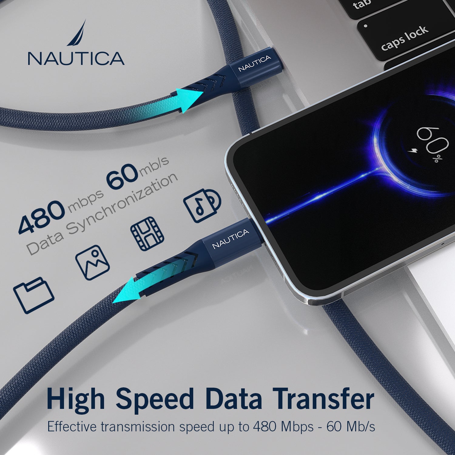 Nautica C30 USB-C to USB-C Cable – 65W Fast Charging & 480Mbps Data for Pixel, Samsung, Apple & More