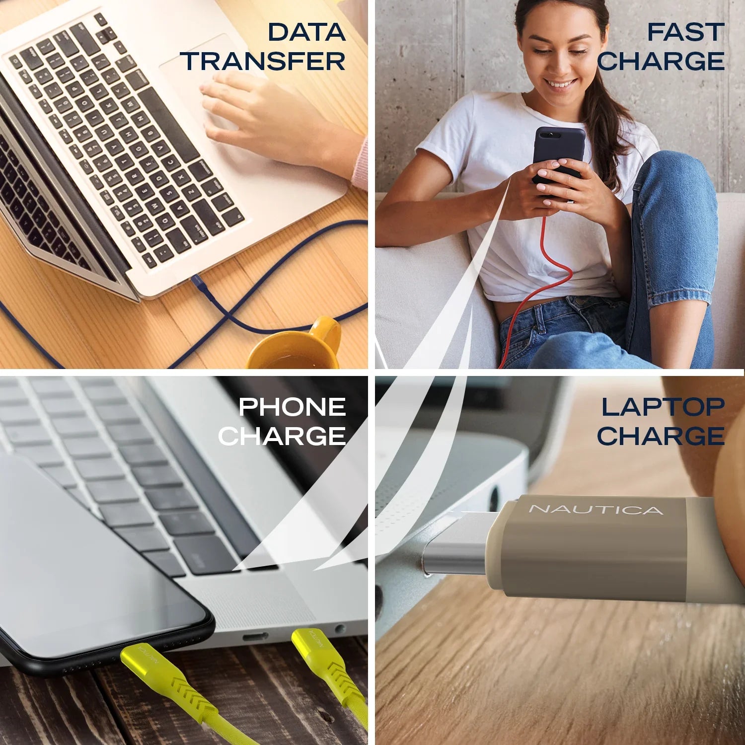 Nautica C30 USB-C to USB-C Cable – 65W Fast Charging & 480Mbps Data for Pixel, Samsung, Apple & More - Technofashion