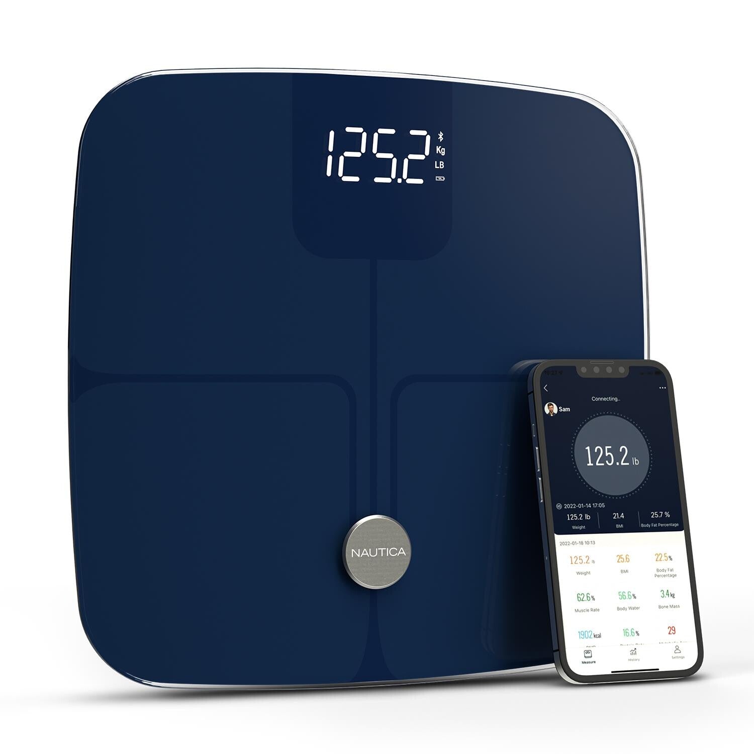 Nautica Body Tracker Plus Digital Scale for Body Weight, Bluetooth-Enabled Smart Scale with BMI, Body Fat, Muscle Mass Tracking & More