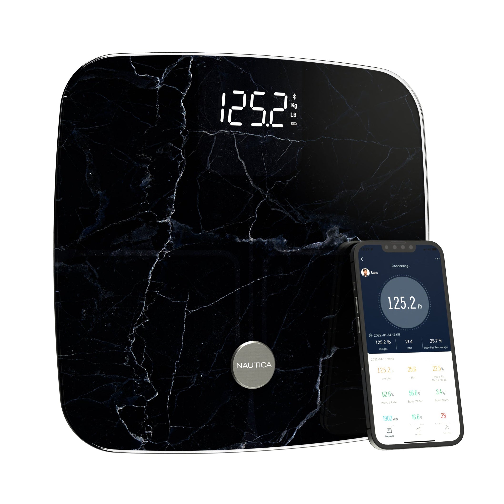 Nautica Body Tracker Plus Digital Scale for Body Weight, Bluetooth-Enabled Smart Scale with BMI, Body Fat, Muscle Mass Tracking & More