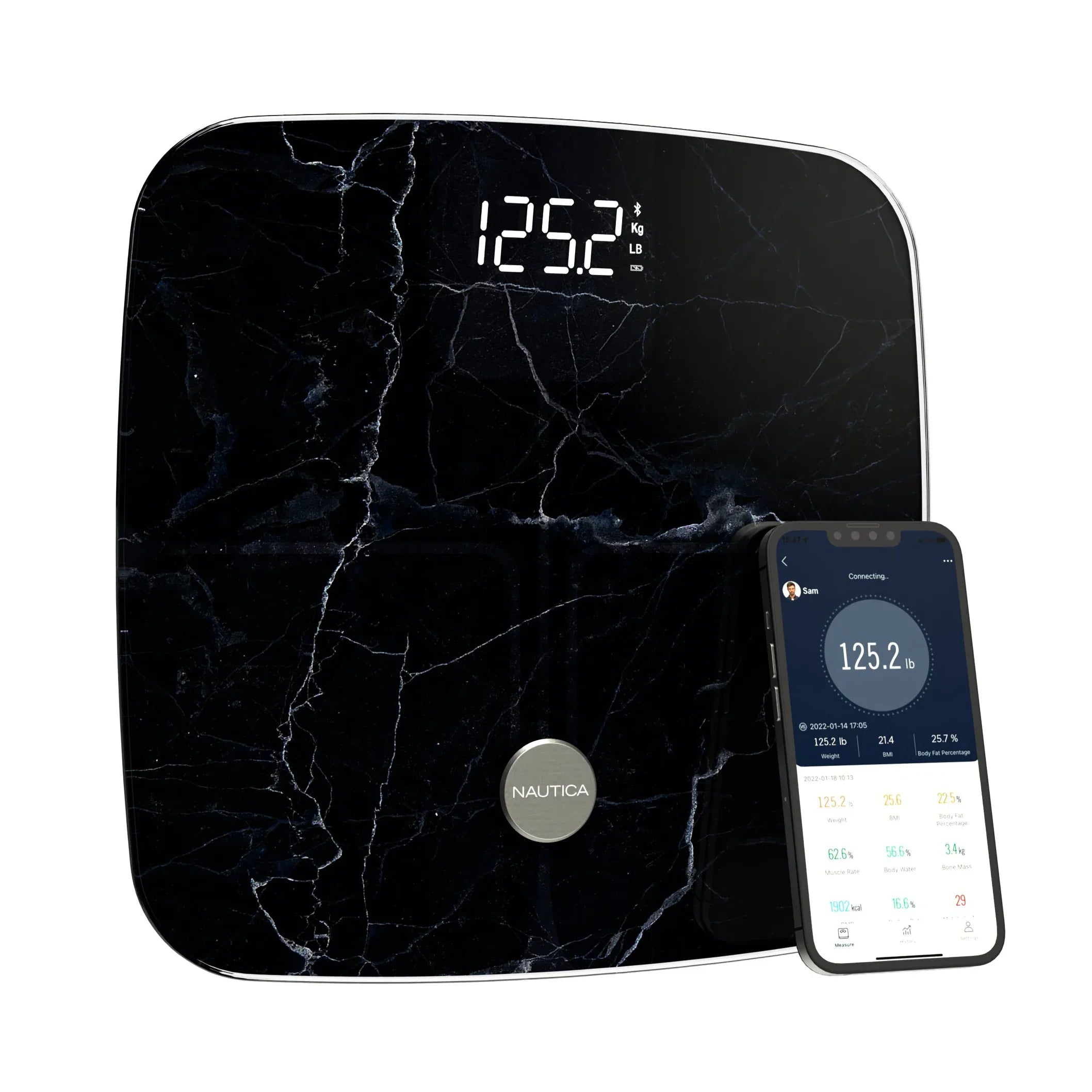 Nautica Body Tracker Plus Digital Scale for Body Weight, Bluetooth-Enabled Smart Scale with BMI, Body Fat, Muscle Mass Tracking & More - Technofashion