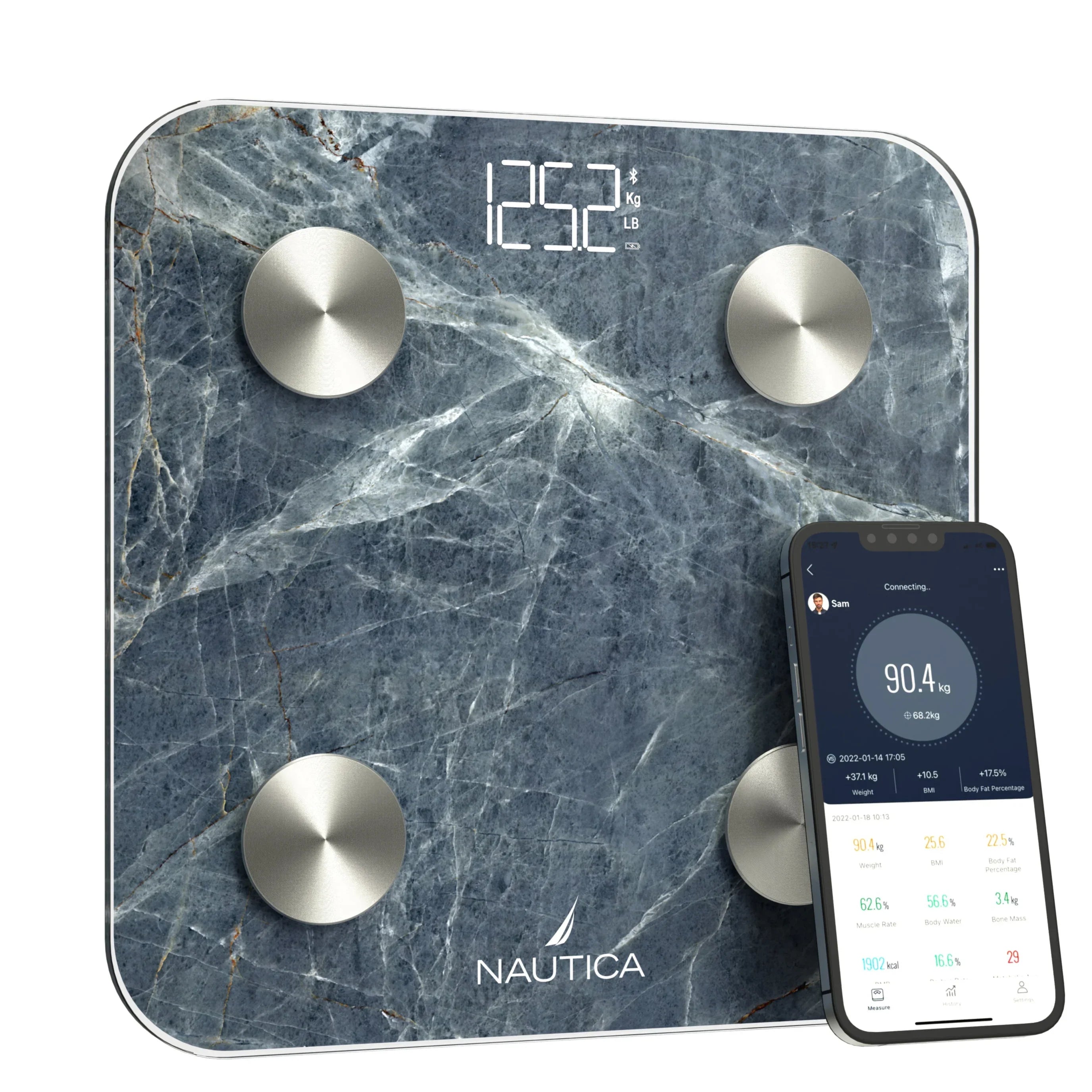 Nautica Body Tracker Smart Scale - 12 Body Metrics, Bluetooth Syncing, Stylish Design, iOS & Android Compatible - Technofashion