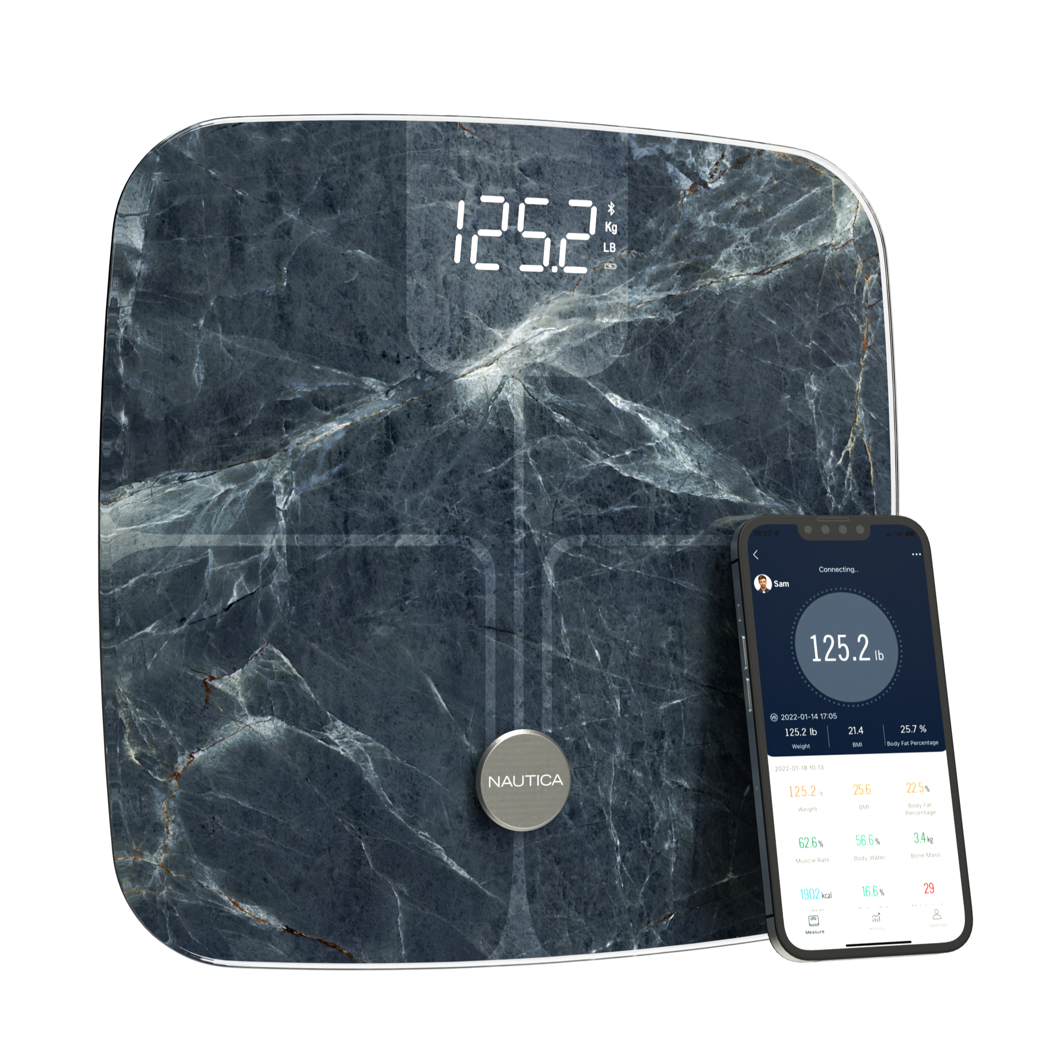 Nautica Body Tracker Plus Digital Scale for Body Weight, Bluetooth-Enabled Smart Scale with BMI, Body Fat, Muscle Mass Tracking & More