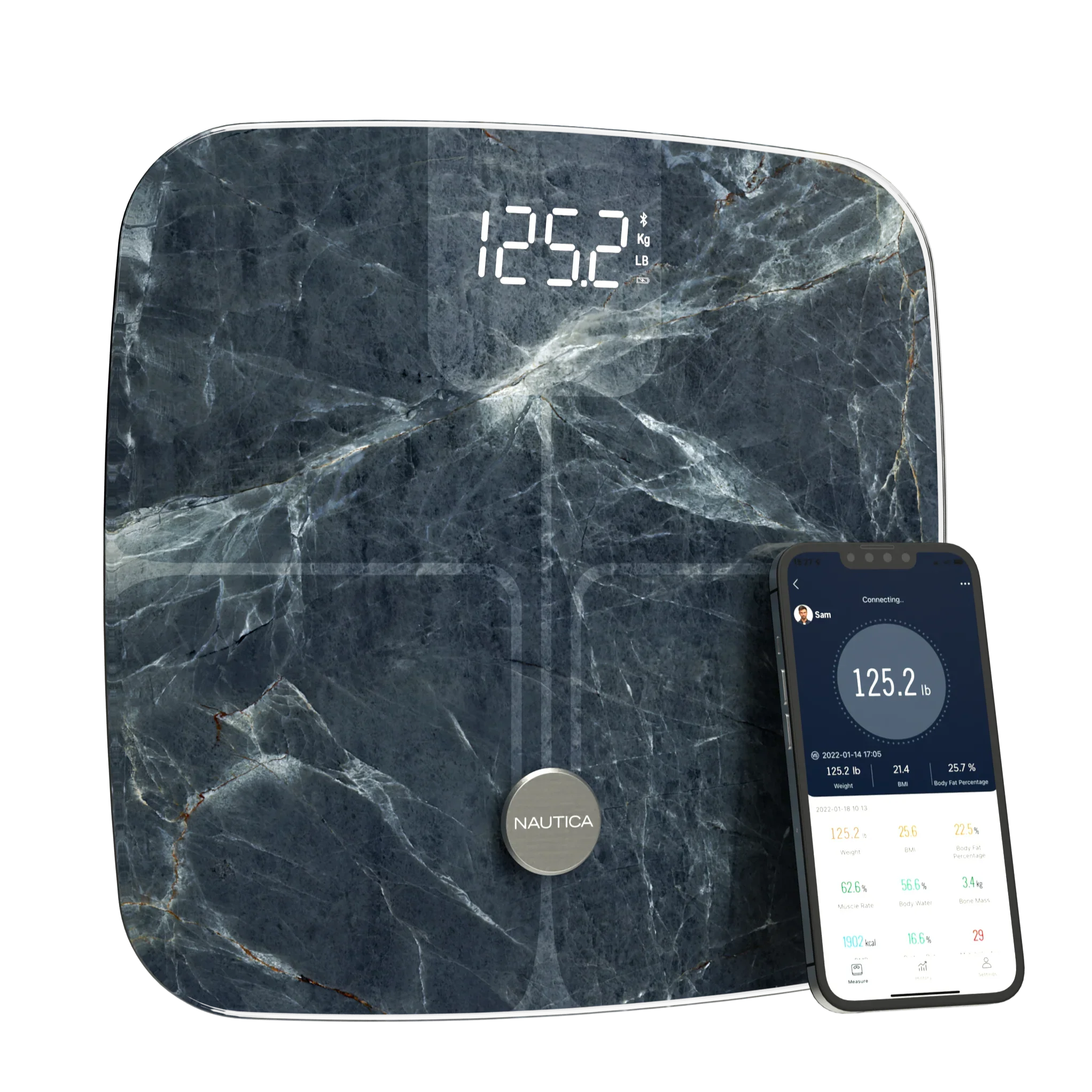 Nautica Body Tracker Plus Digital Scale for Body Weight, Bluetooth-Enabled Smart Scale with BMI, Body Fat, Muscle Mass Tracking & More - Technofashion