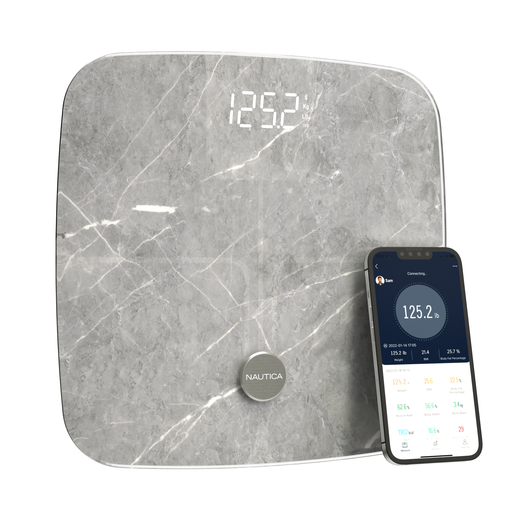 Nautica Body Tracker Plus Digital Scale for Body Weight, Bluetooth-Enabled Smart Scale with BMI, Body Fat, Muscle Mass Tracking & More