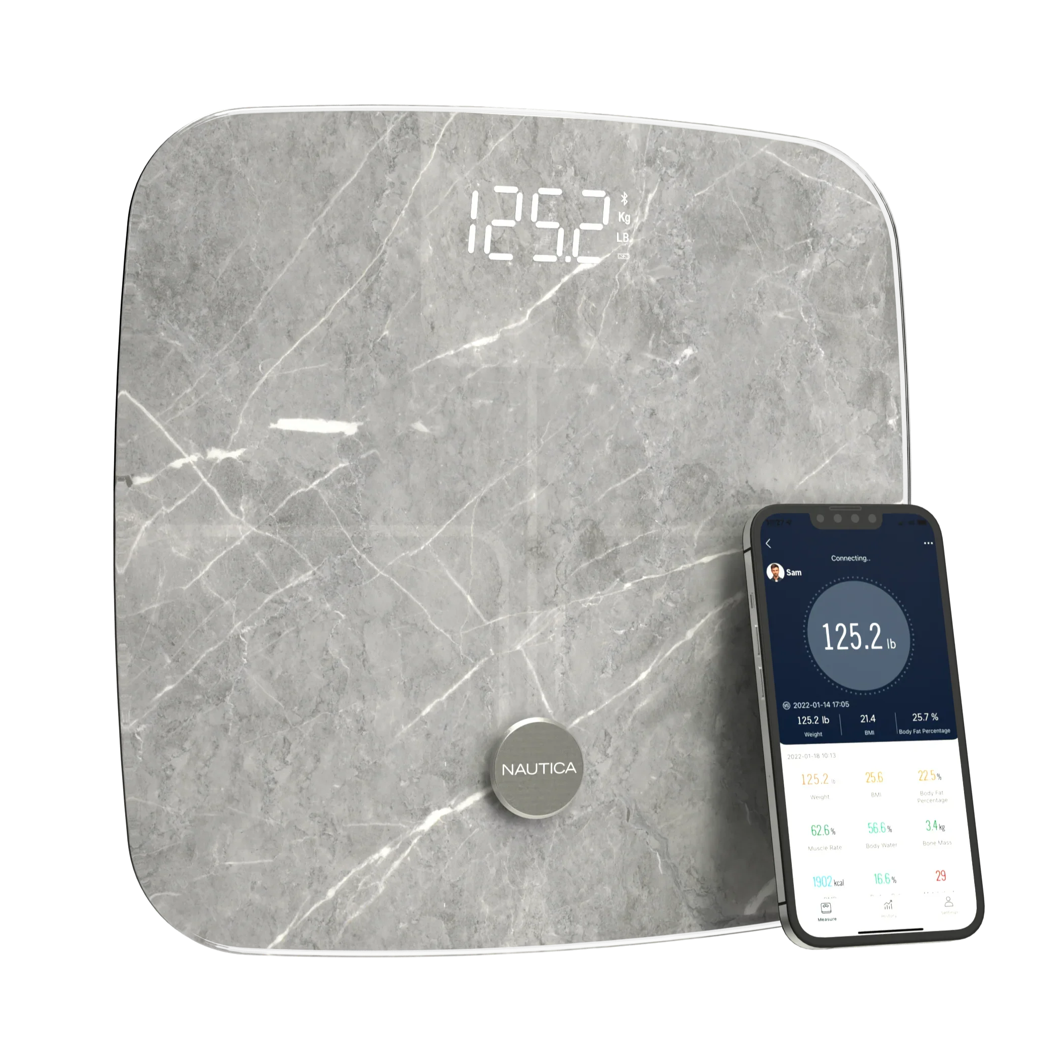 Nautica Body Tracker Plus Digital Scale for Body Weight, Bluetooth-Enabled Smart Scale with BMI, Body Fat, Muscle Mass Tracking & More - Technofashion