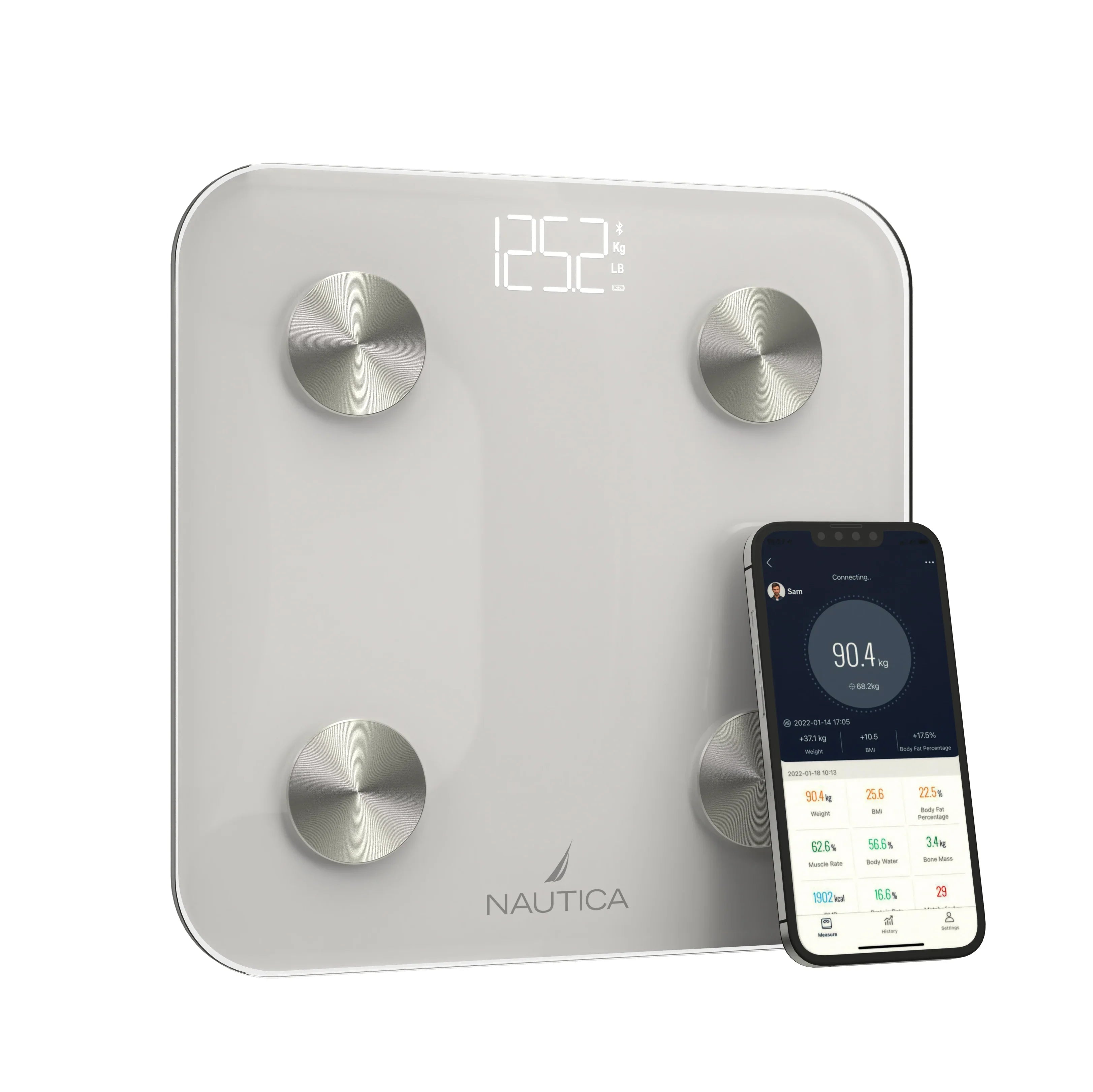 Nautica Body Tracker Smart Scale - 12 Body Metrics, Bluetooth Syncing, Stylish Design, iOS & Android Compatible - Technofashion