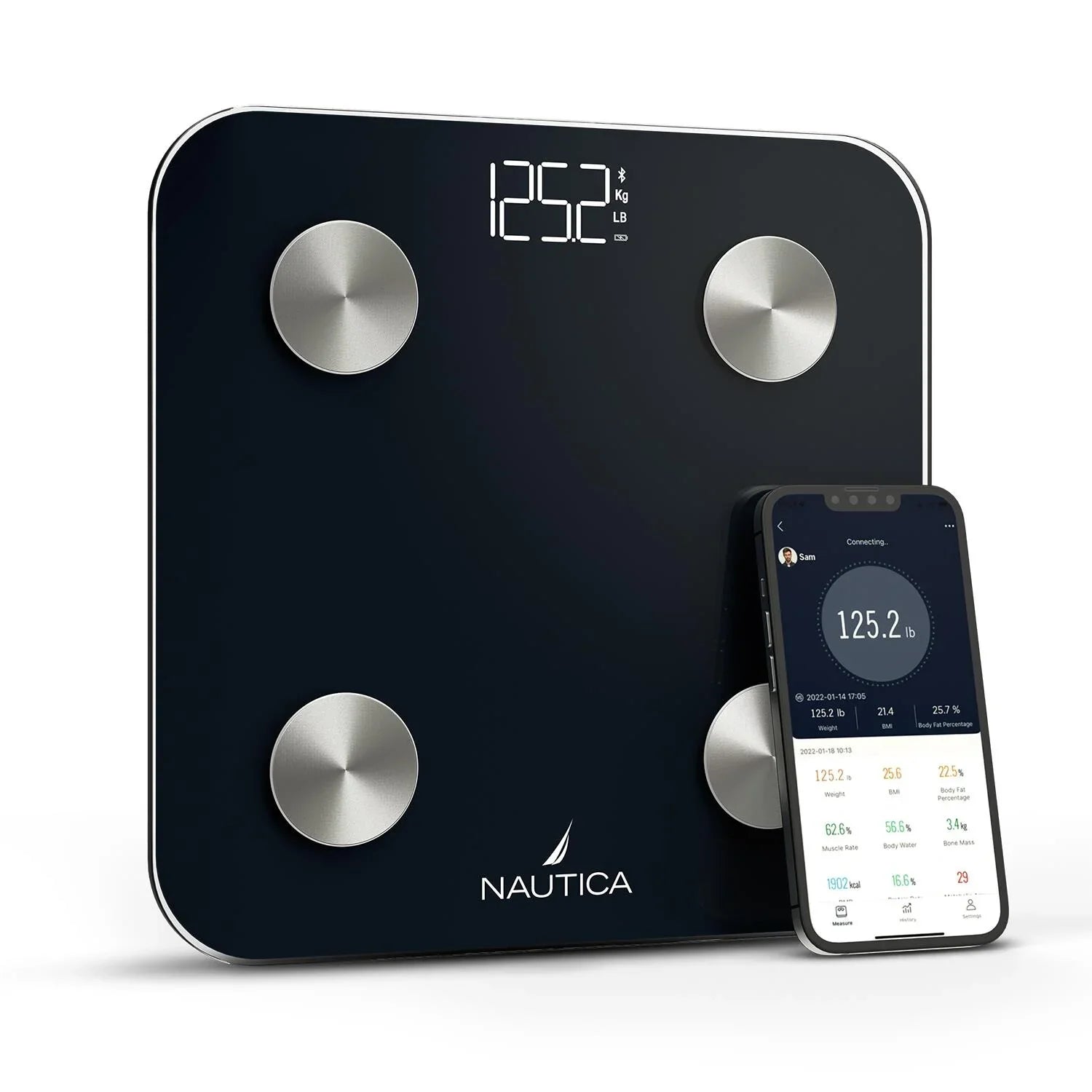 Nautica Body Tracker Smart Scale - 12 Body Metrics, Bluetooth Syncing, Stylish Design, iOS & Android Compatible - Technofashion