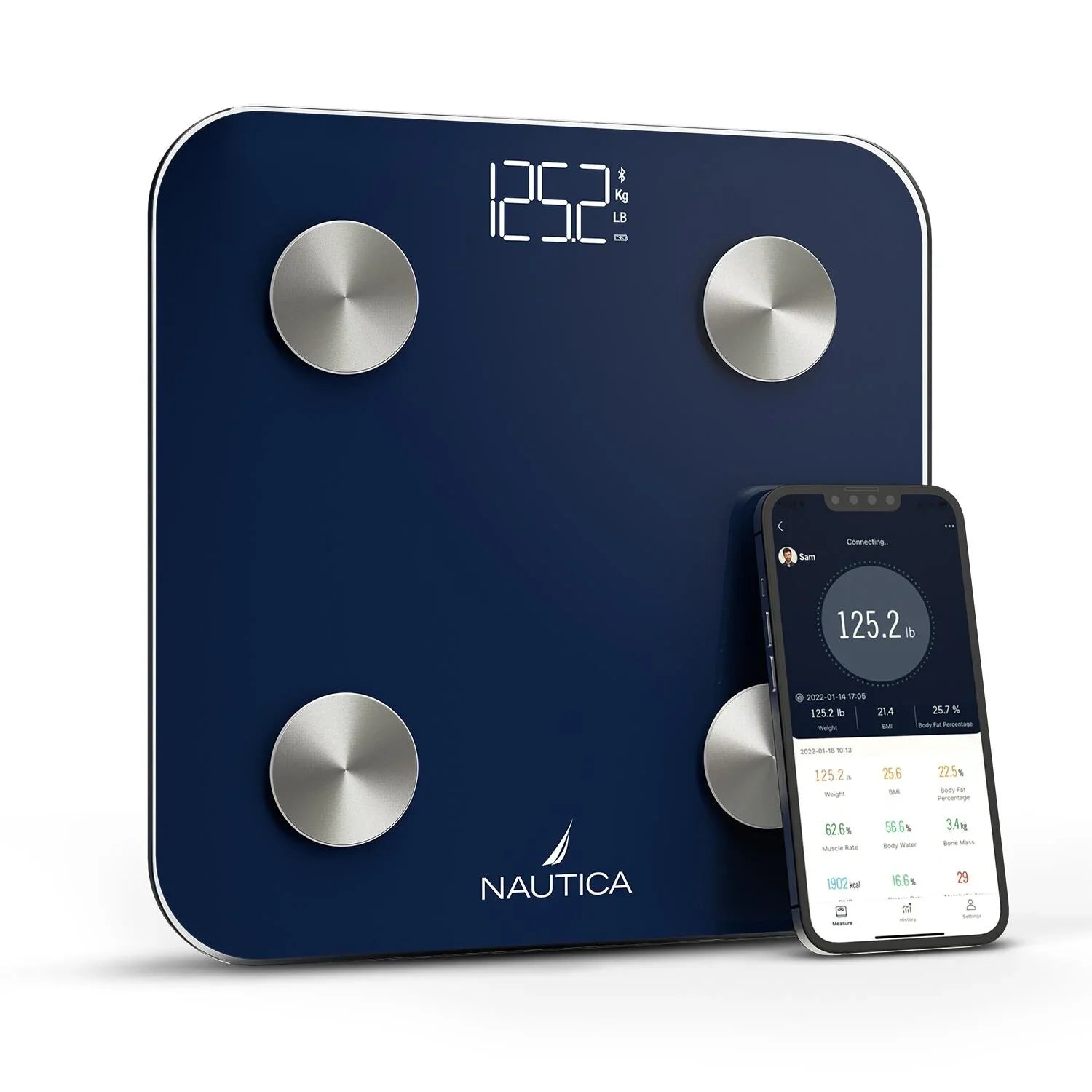 Nautica Body Tracker Smart Scale - 12 Body Metrics, Bluetooth Syncing, Stylish Design, iOS & Android Compatible