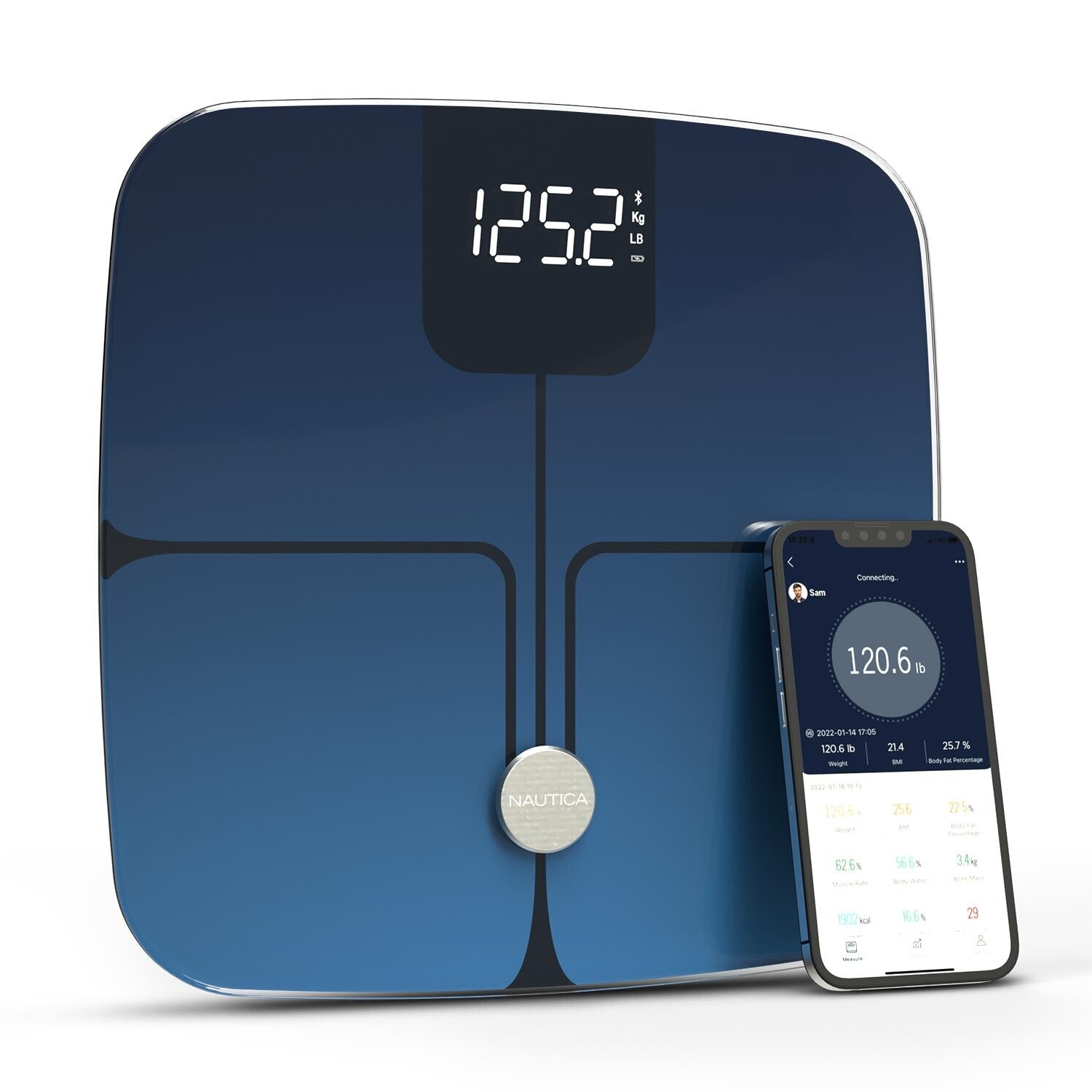 Nautica Body Tracker Plus Digital Scale for Body Weight, Bluetooth-Enabled Smart Scale with BMI, Body Fat, Muscle Mass Tracking & More
