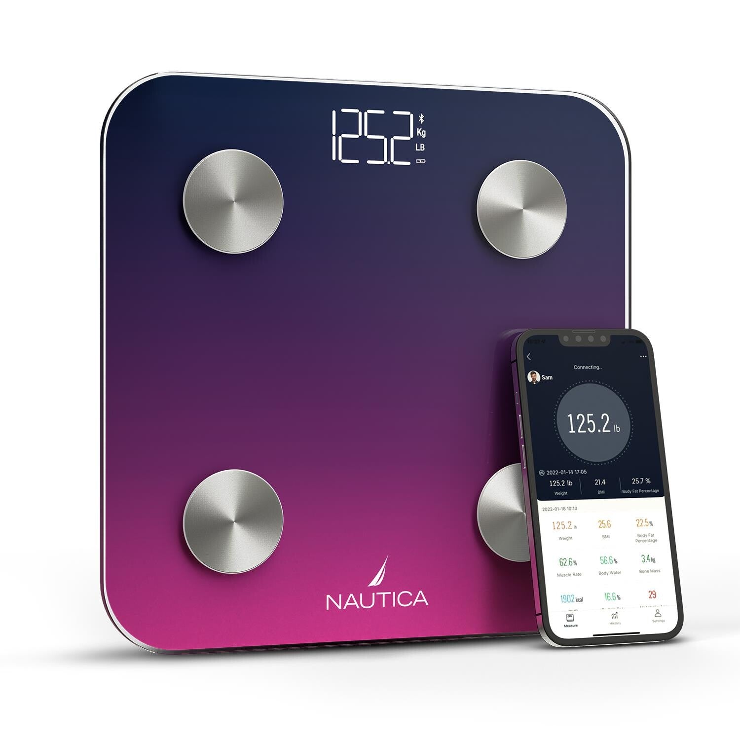 Nautica Body Tracker Smart Scale - 12 Body Metrics, Bluetooth Syncing, Stylish Design, iOS & Android Compatible