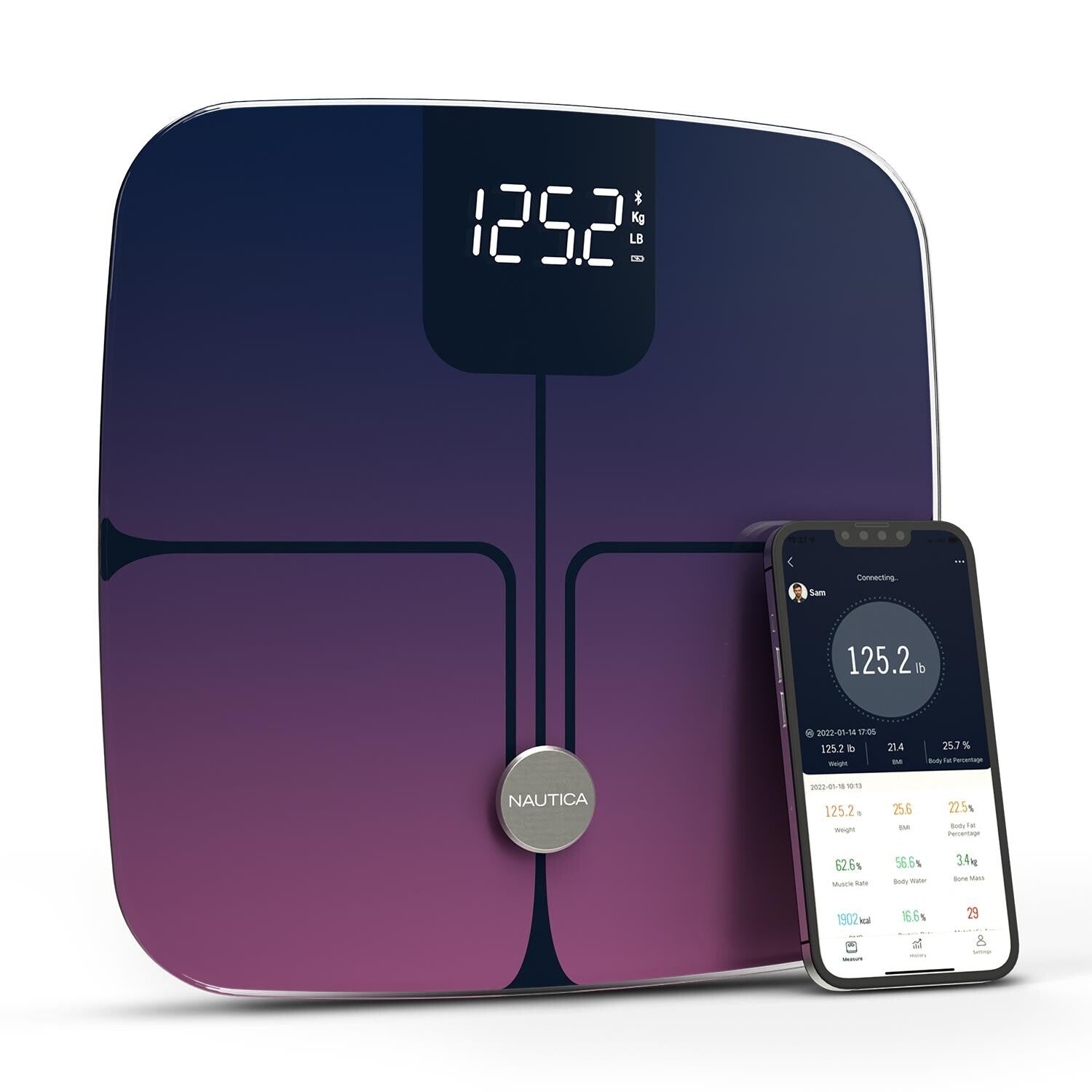 Nautica Body Tracker Plus Digital Scale for Body Weight, Bluetooth-Enabled Smart Scale with BMI, Body Fat, Muscle Mass Tracking & More