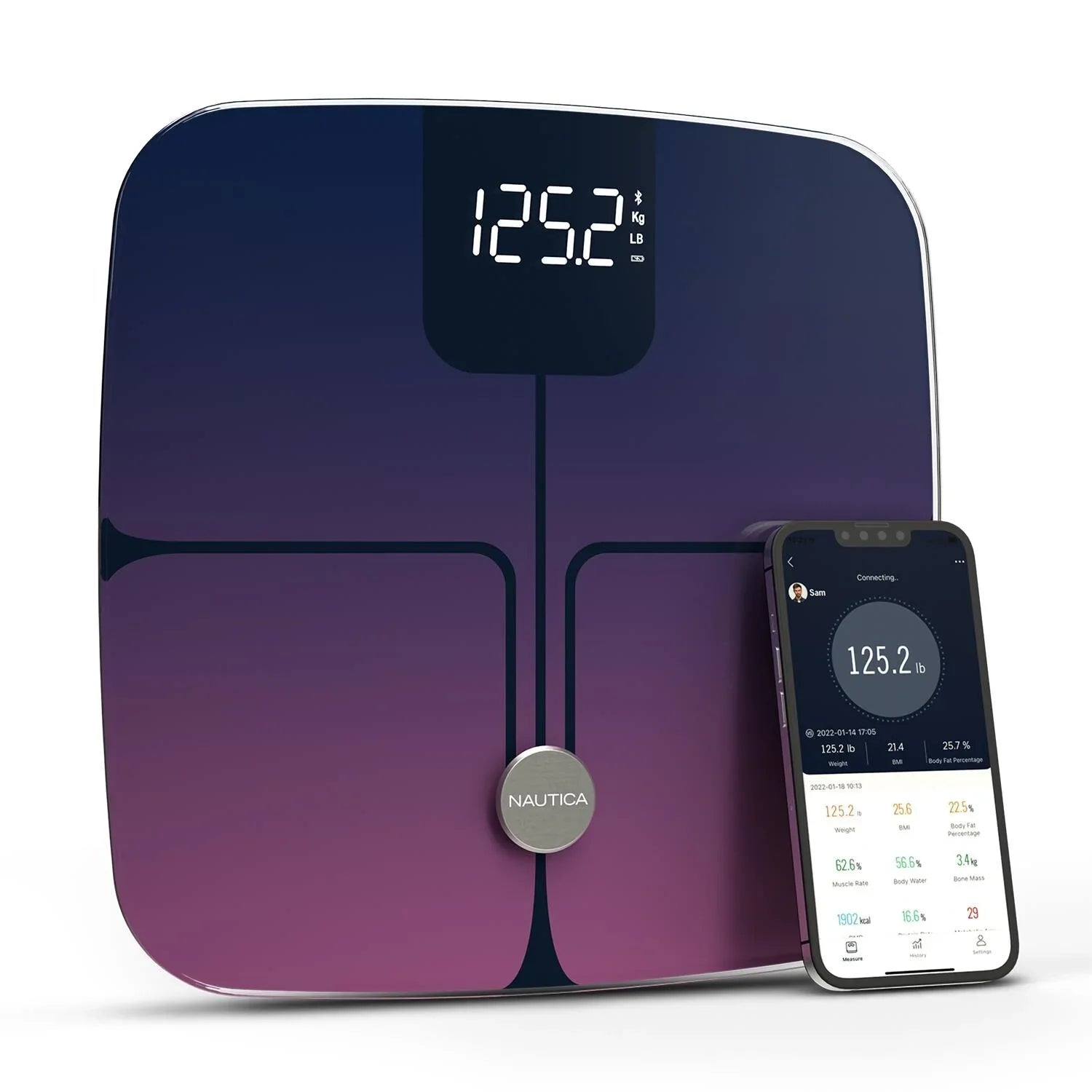 Nautica Body Tracker Plus Digital Scale for Body Weight, Bluetooth-Enabled Smart Scale with BMI, Body Fat, Muscle Mass Tracking & More - Technofashion