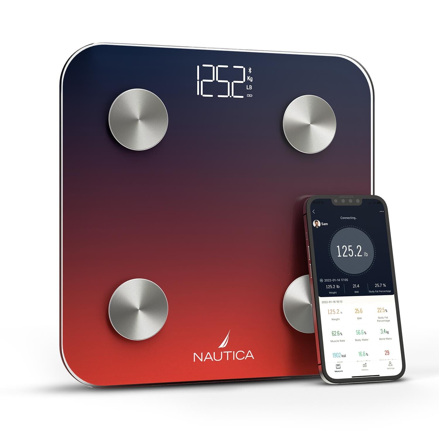 Nautica Body Tracker Smart Scale - 12 Body Metrics, Bluetooth Syncing, Stylish Design, iOS & Android Compatible