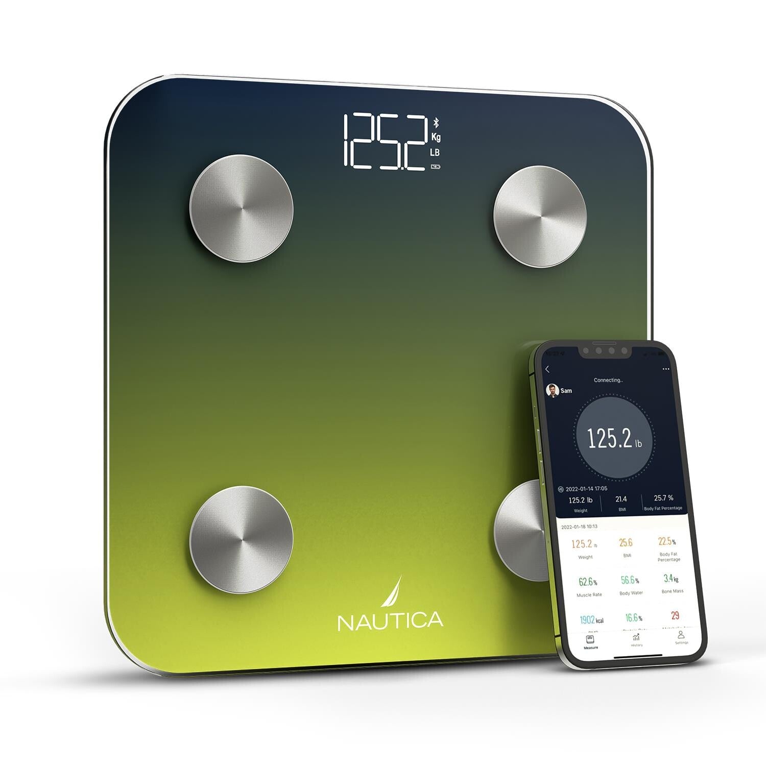Nautica Body Tracker Smart Scale - 12 Body Metrics, Bluetooth Syncing, Stylish Design, iOS & Android Compatible