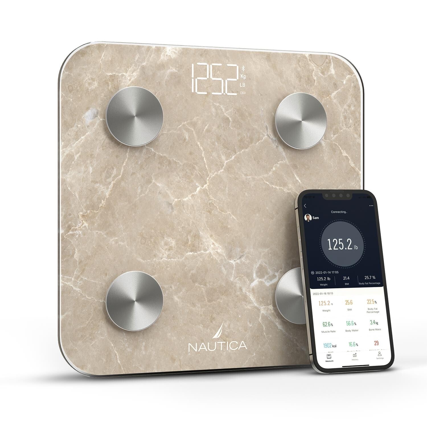 Nautica Body Tracker Smart Scale - 12 Body Metrics, Bluetooth Syncing, Stylish Design, iOS & Android Compatible