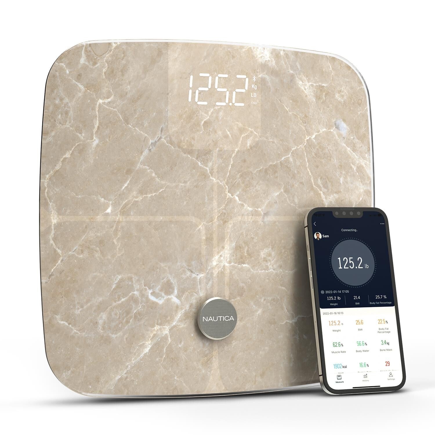 Nautica Body Tracker Plus Digital Scale for Body Weight, Bluetooth-Enabled Smart Scale with BMI, Body Fat, Muscle Mass Tracking & More