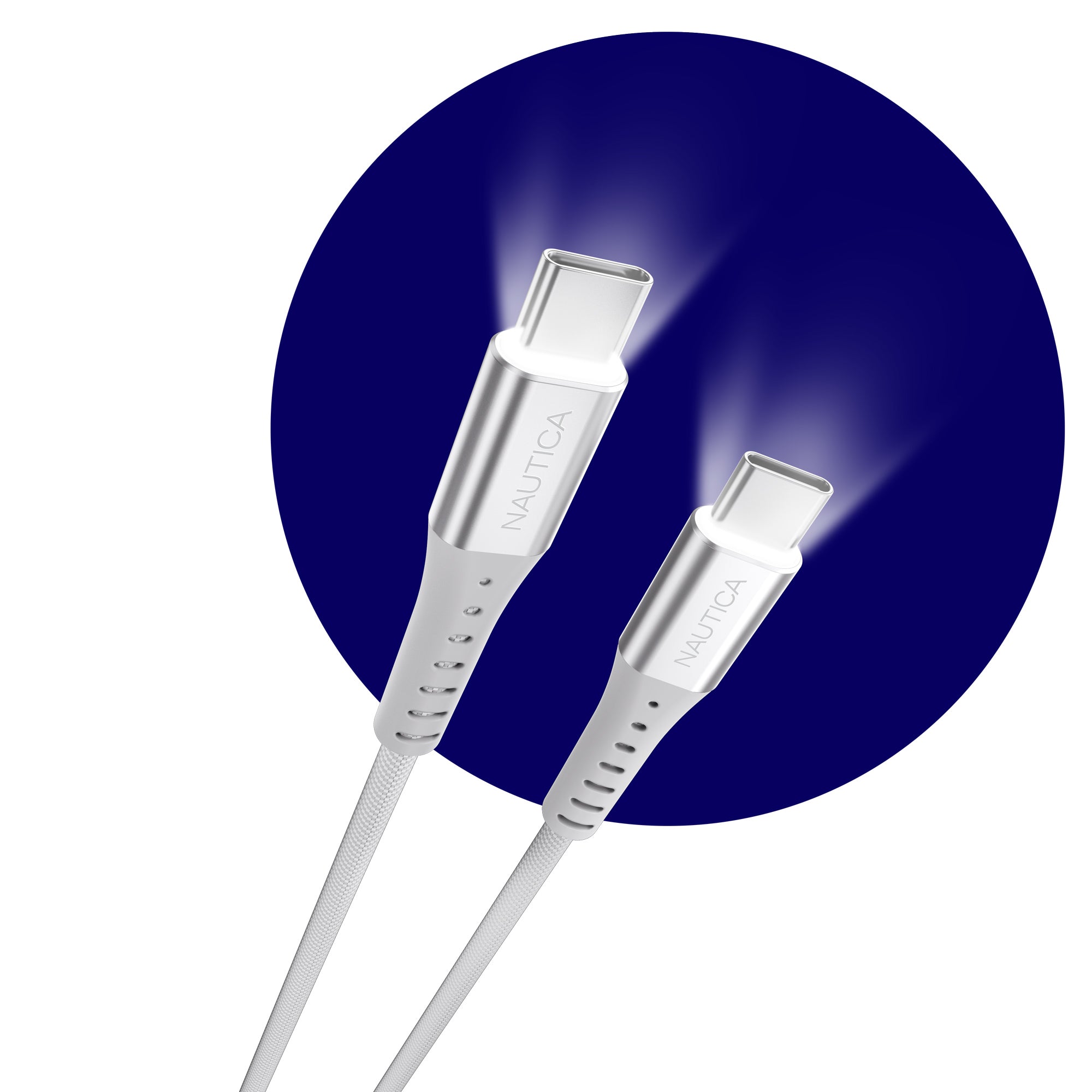 Nautica CB510 USB-C to USB-C Cable with LED Light – 65W Power Delivery, Fast Charging, Data Transfer, Compatible with Apple, Samsung, Google, and More