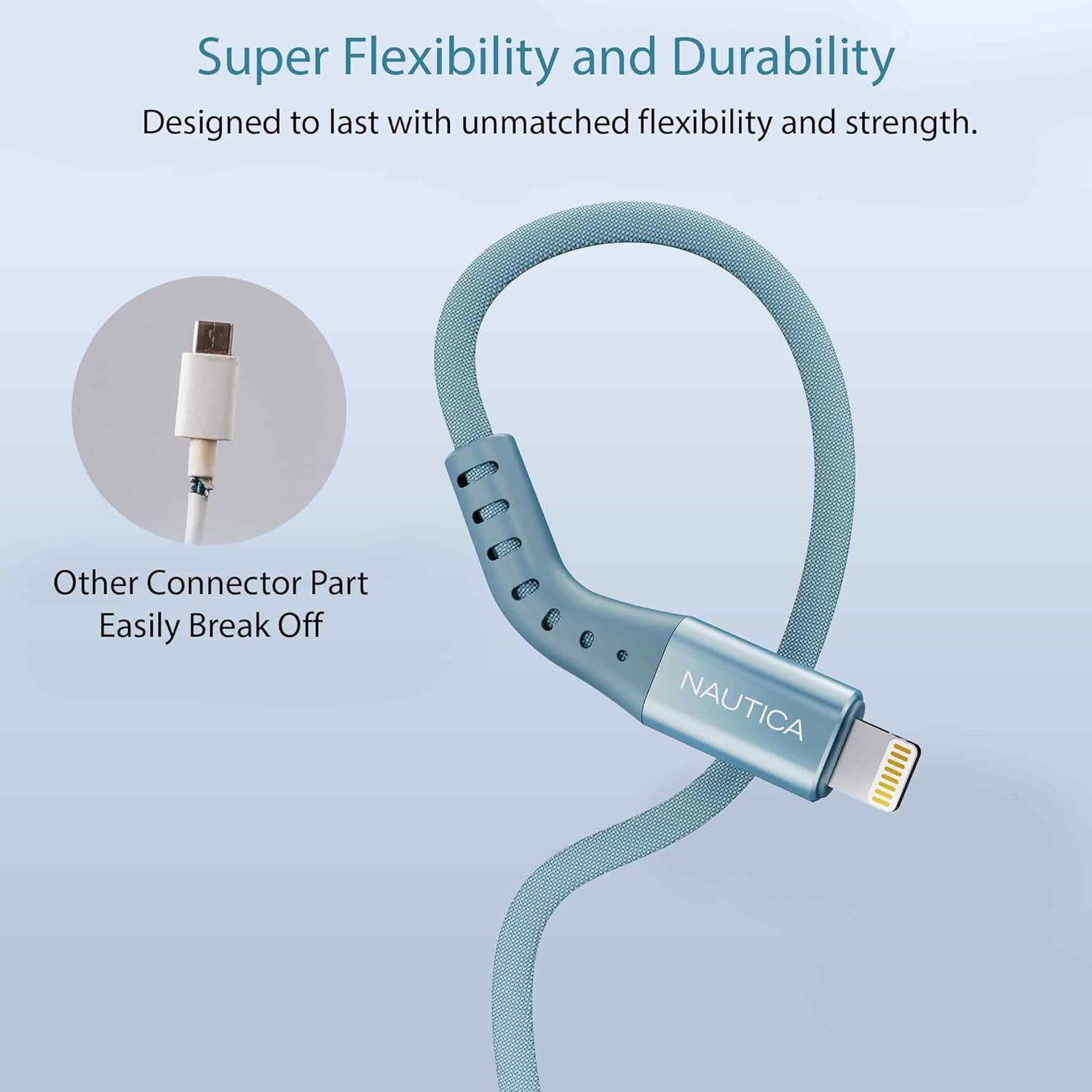 Nautica C65 Lightning To Usb-A Cable – MFi Certified, Premium Braided Design, Fast Charging & Data Transfer, Compatible with Apple, Samsung and More