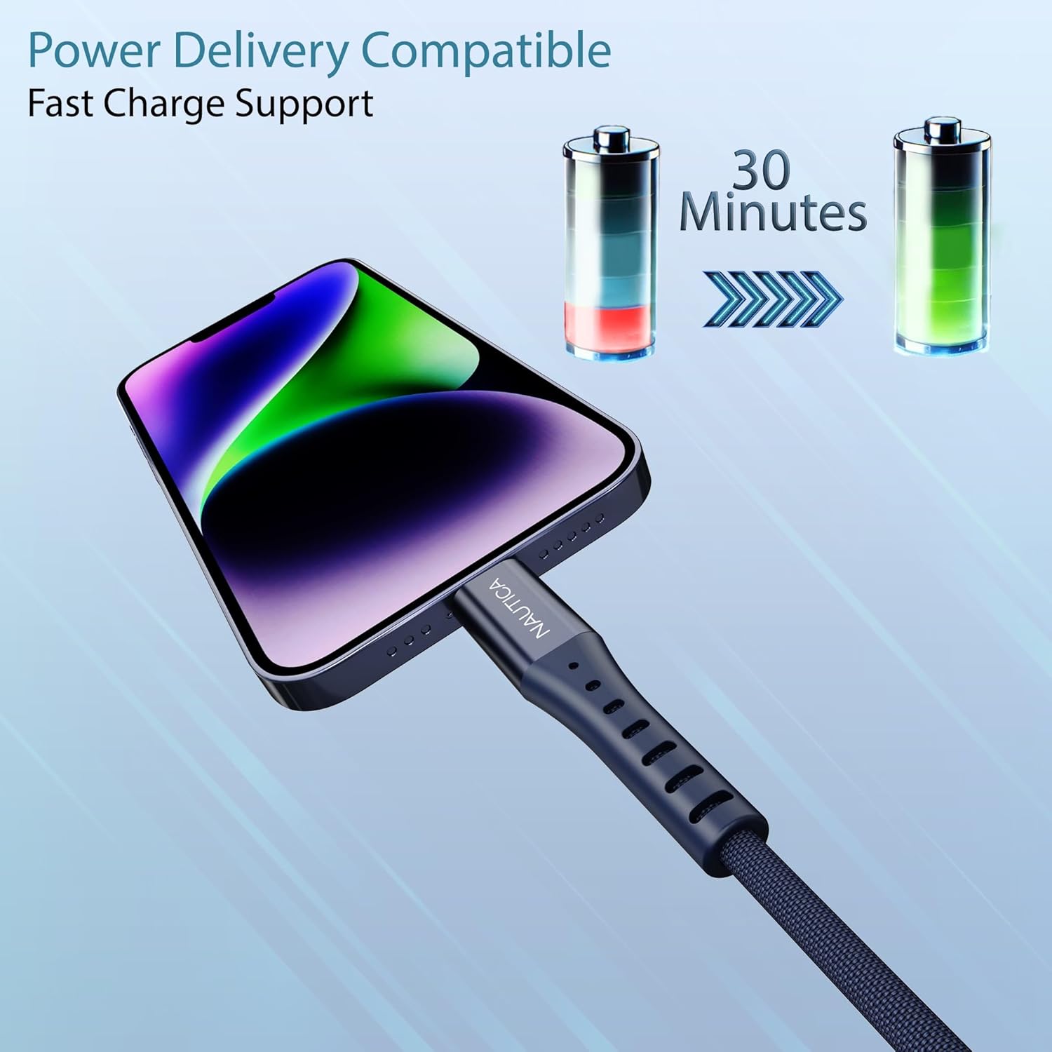 Nautica C65 Lightning To Usb-A Cable – MFi Certified, Premium Braided Design, Fast Charging & Data Transfer, Compatible with Apple, Samsung and More