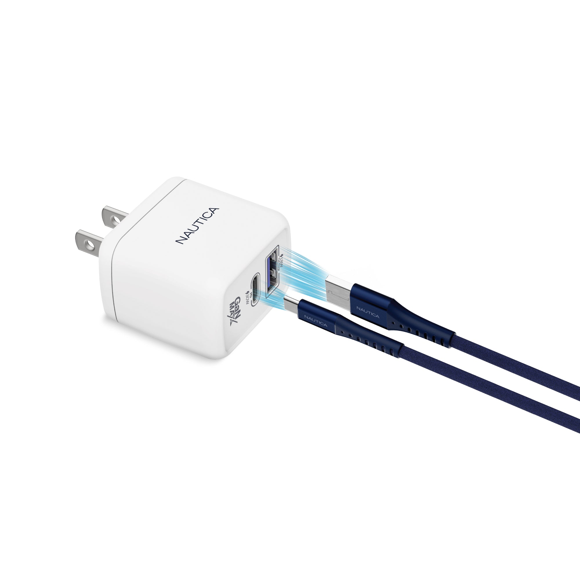 Nautica 30W Dual Port Wall Charger – USB-C & USB-A Fast Charging Adapter for iPhone, Samsung, Android Devices