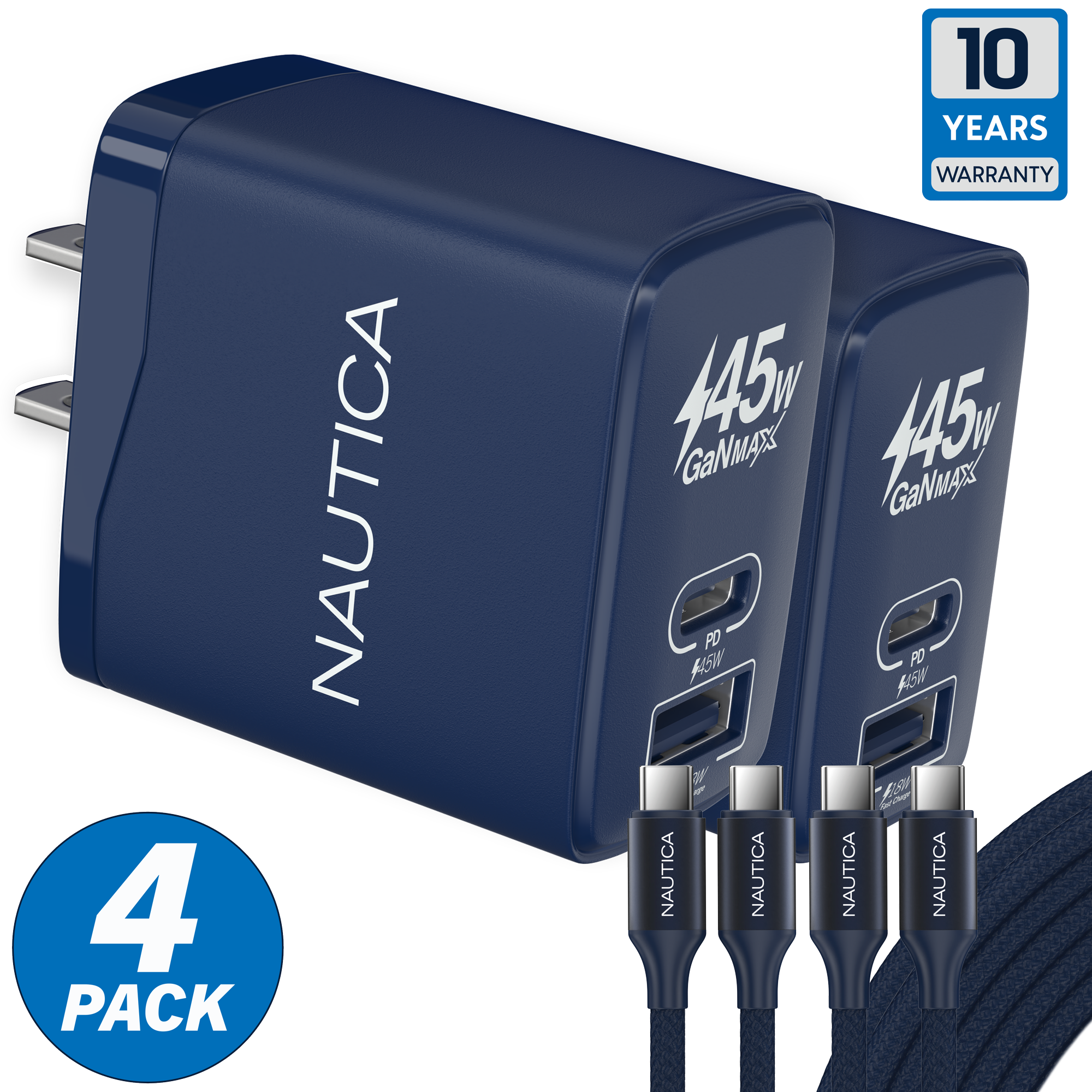 Nautica Turan Core 45 Charging Bundle, 2 Pack 45W USB C Wall Chargers