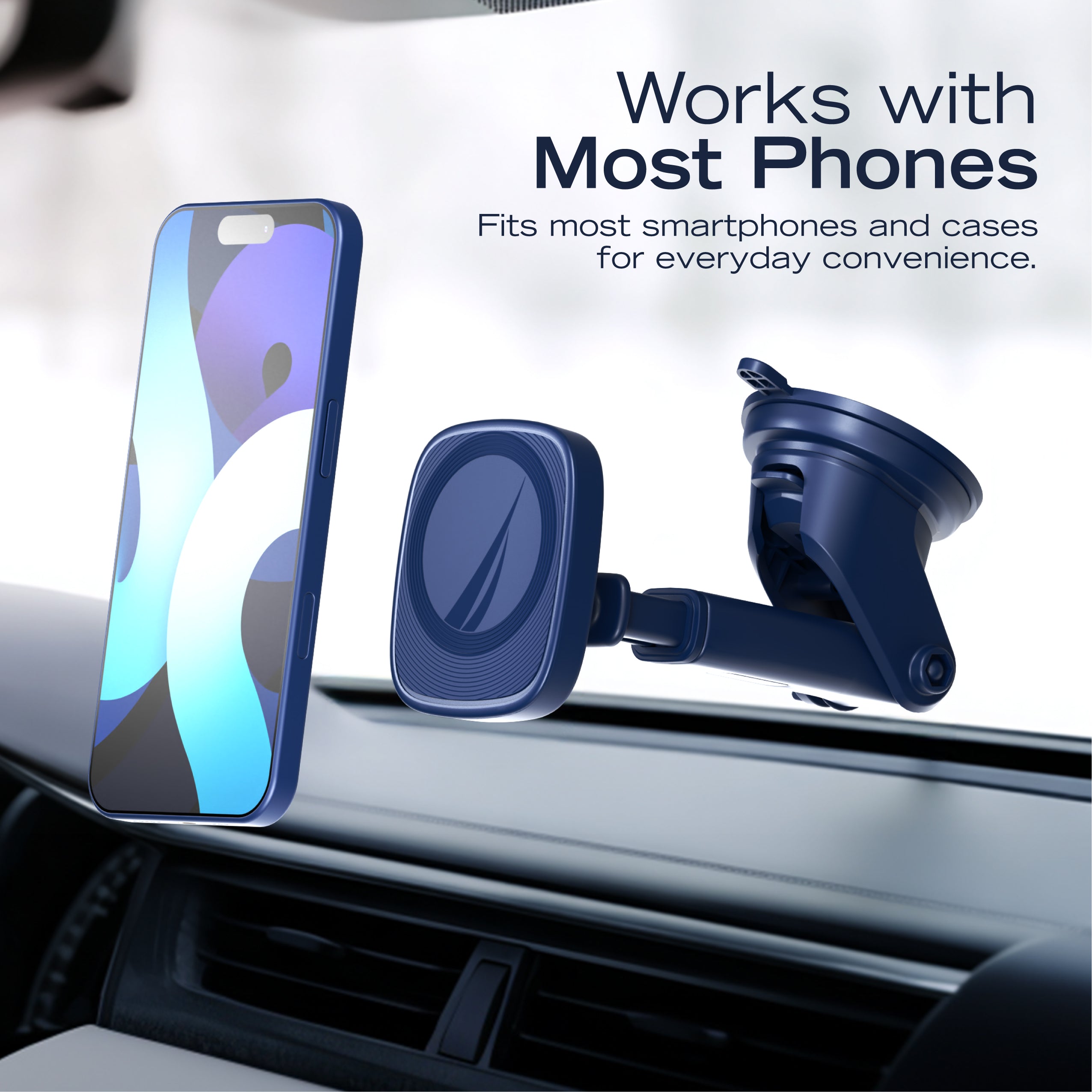 Nautica PH120 Magnetic Phone Holder – 3-in-1 Car Mount for Dashboard, Windshield & Air Vent – Adjustable Distance & Strong Magnetic Grip