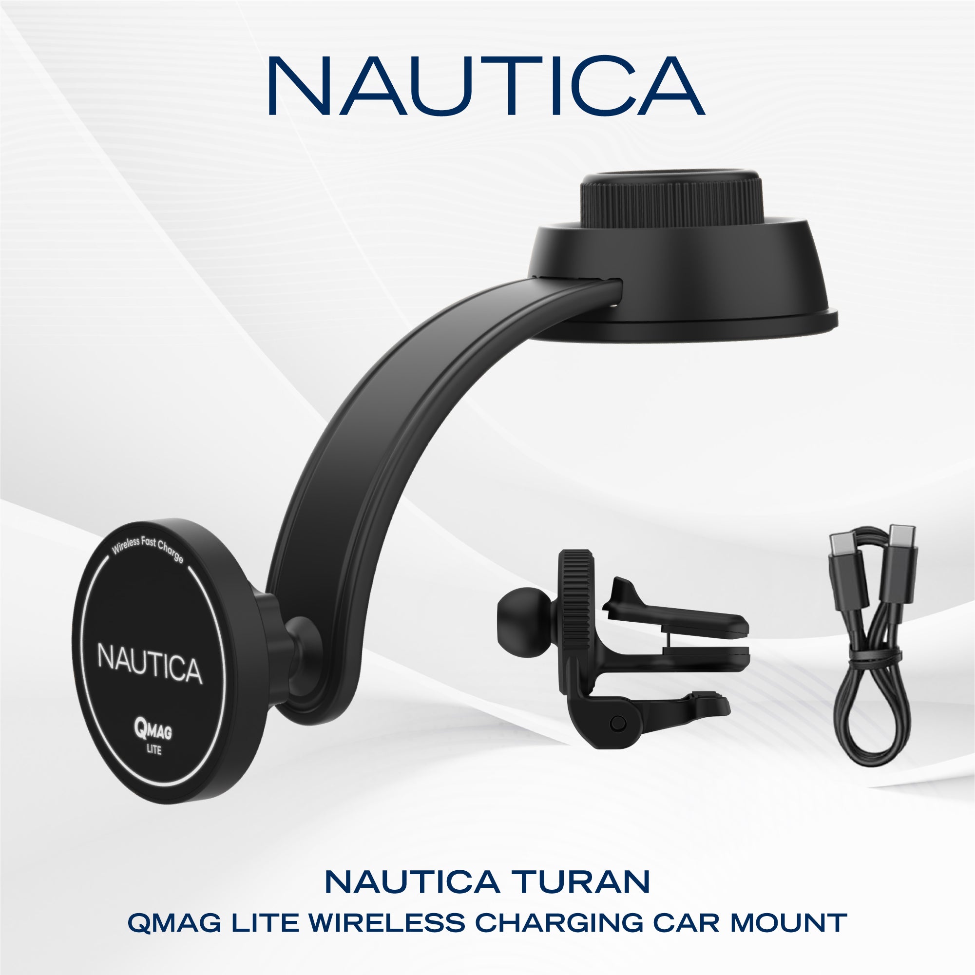 Nautica Turan QMAG Lite Wireless Magnetic Car Charger 15W, Universal Fast Charging Phone Mount, Dashboard & Vent Mount, 360° Rotation for iPhone 17, Galaxy S25, Pixel 10 & More Travel Accessories