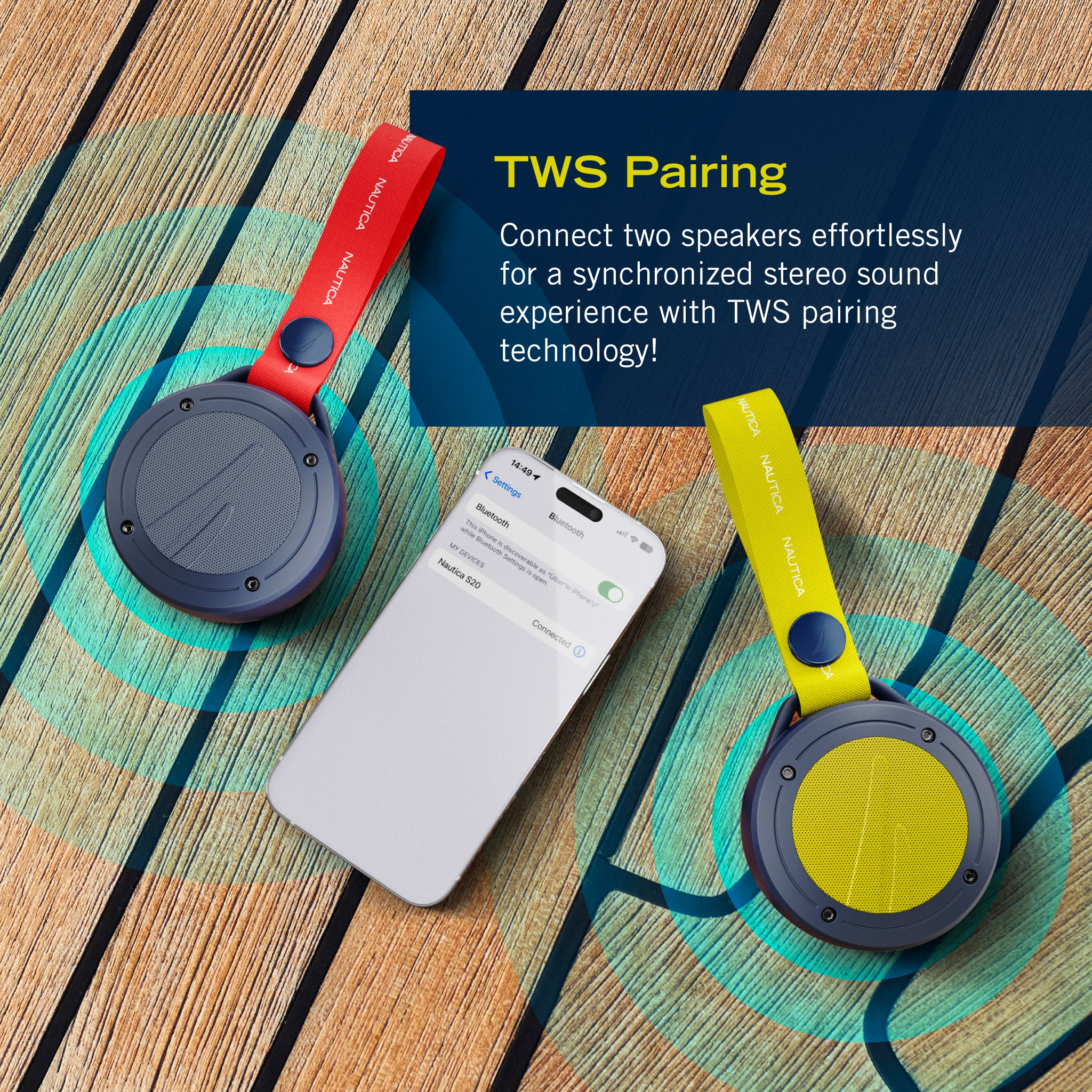 Nautica S20 True Wireless Outdoor Speaker, Portable IPX5 Waterproof Bluetooth Speaker