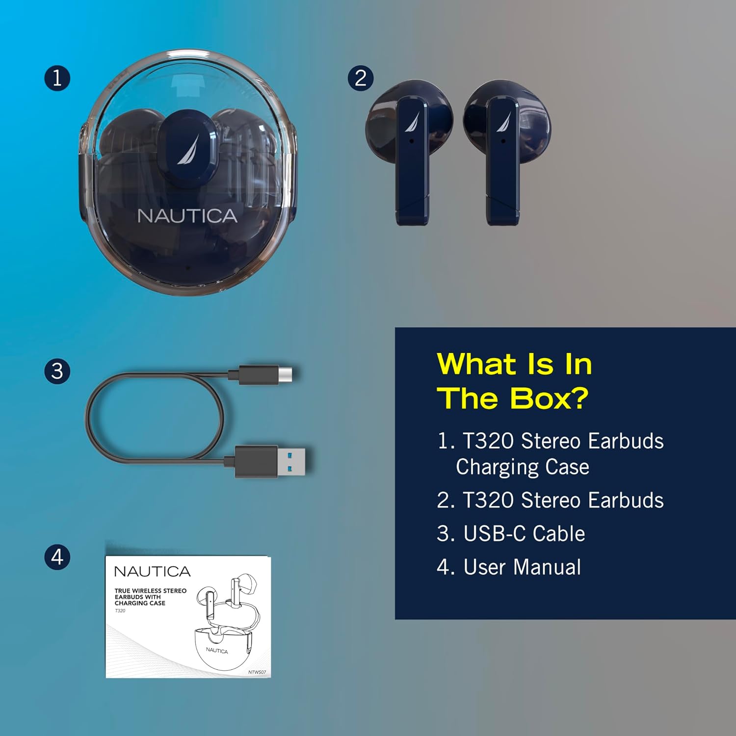 Nautica True Wireless Stereo Earbuds with Charging Case T320