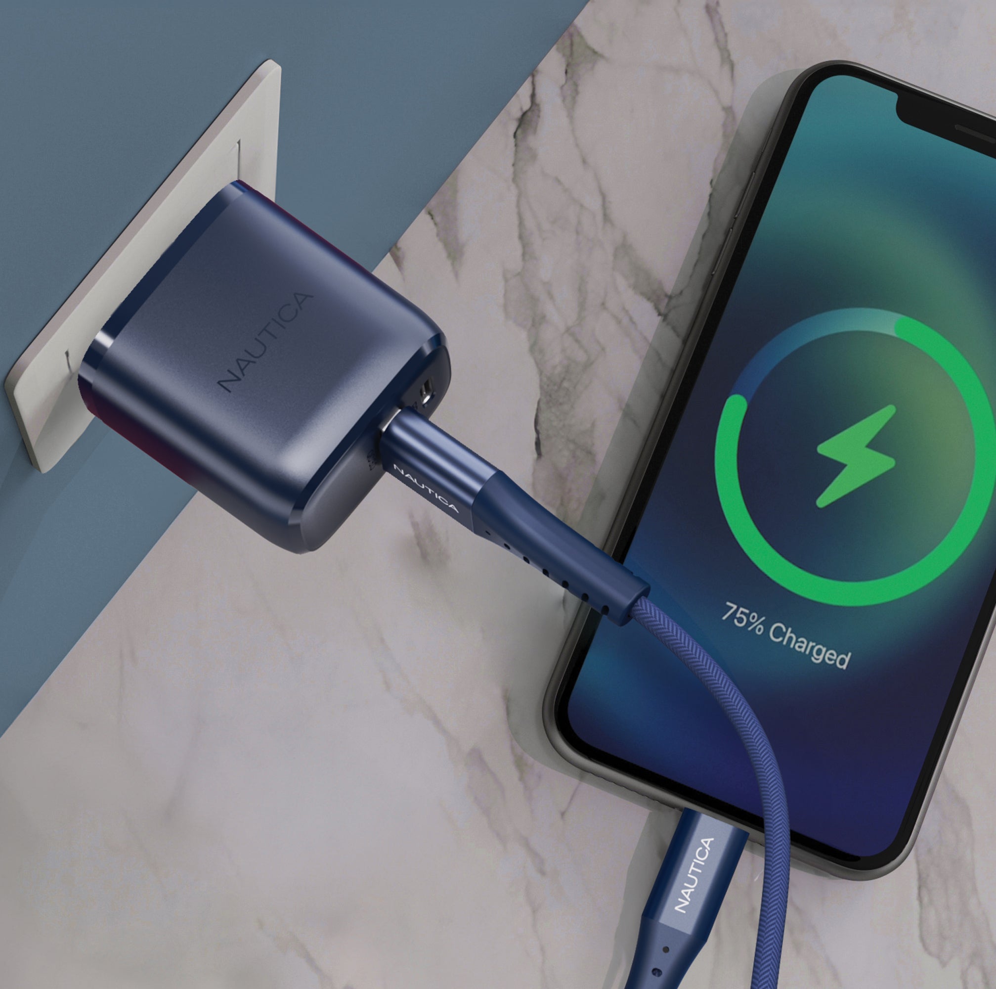 Nautica iPhone Charger - 20W PD USB-C / USB-A QC 3.0 Dual Port Wall Charger for iPhone 14/13/12/12 Pro Max/11/Xs Max/XR/X,AirPods Pro (Navy) - Technofashion