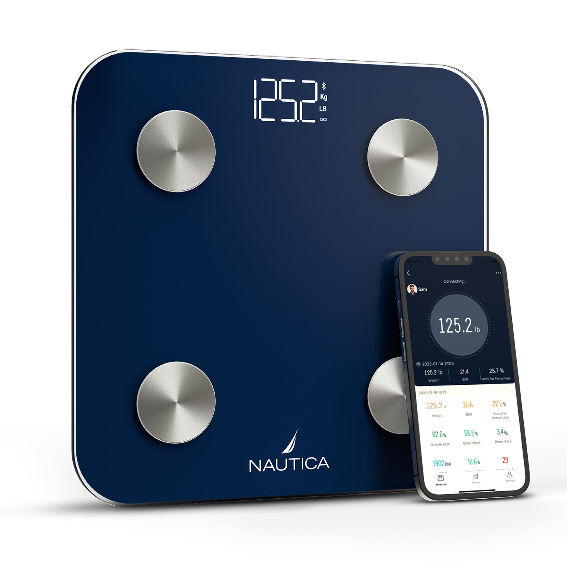 Nautica Body Tracker Smart Scale - 12 Body Metrics, Bluetooth Syncing, Stylish Design, iOS & Android Compatible