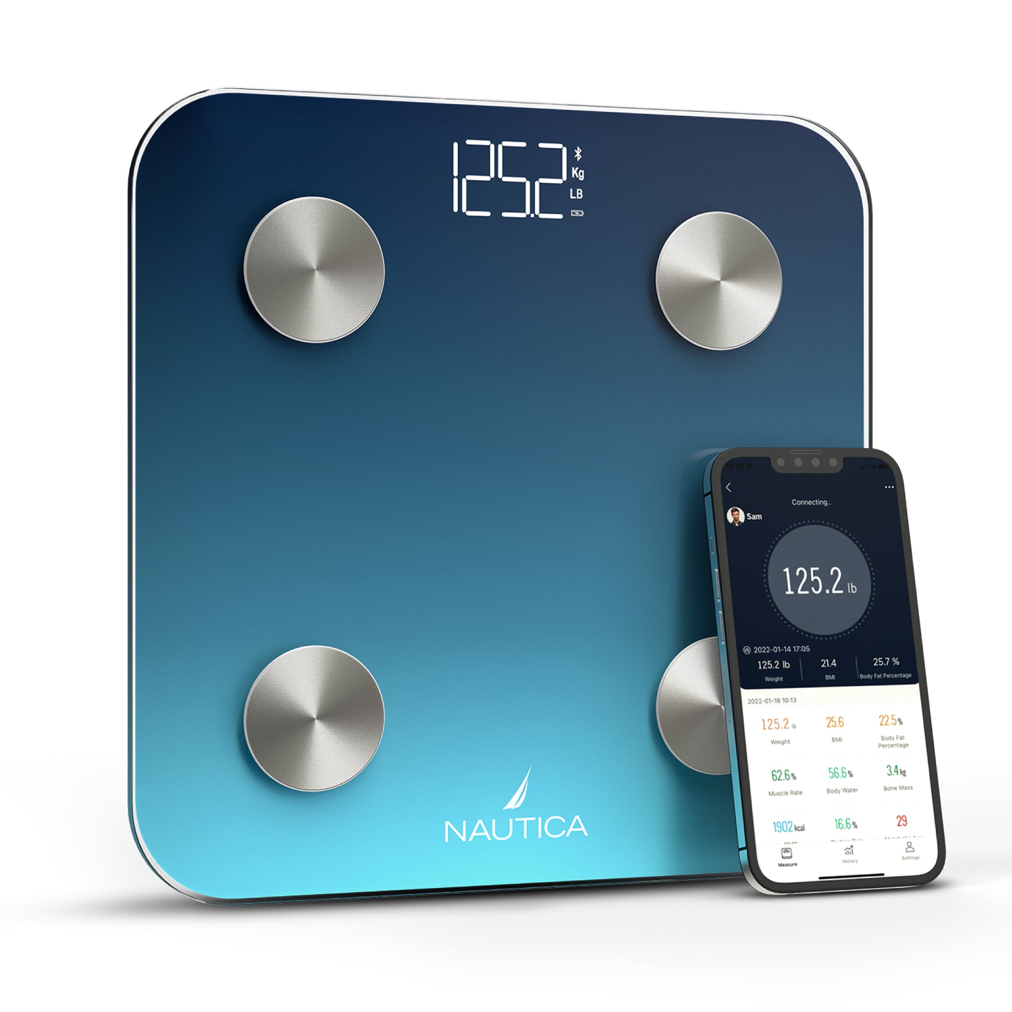 Nautica Body Tracker Smart Scale - 12 Body Metrics, Bluetooth Syncing, Stylish Design, iOS & Android Compatible