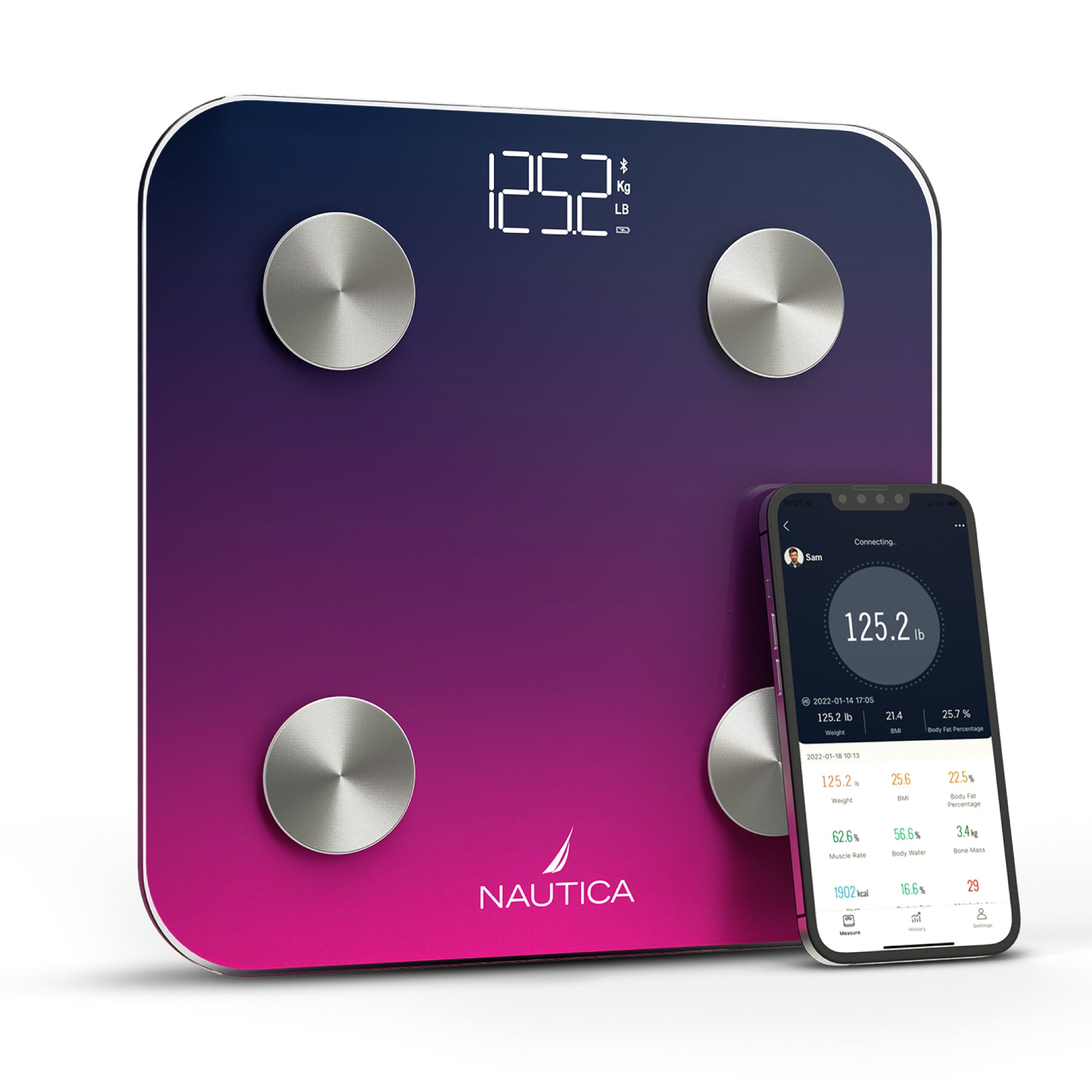 Nautica Body Tracker Smart Scale - 12 Body Metrics, Bluetooth Syncing, Stylish Design, iOS & Android Compatible