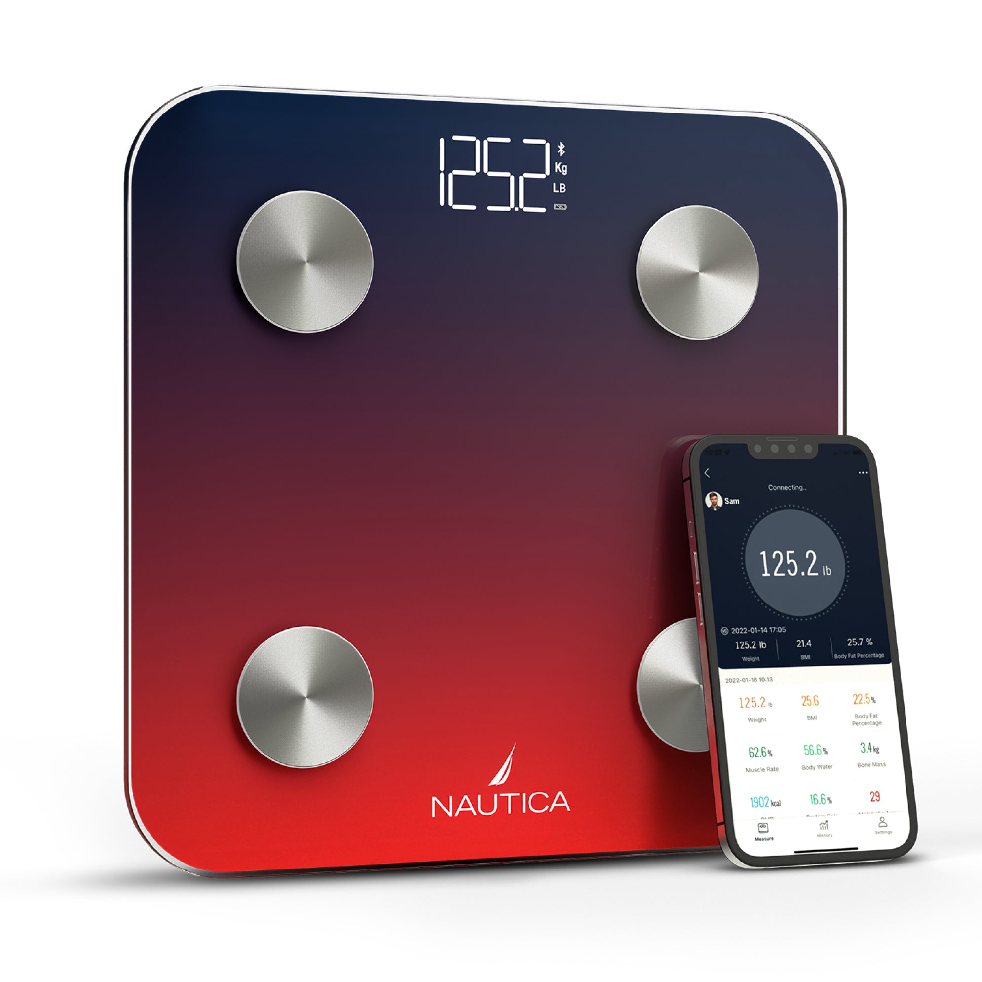 Nautica Body Tracker Smart Scale - 12 Body Metrics, Bluetooth Syncing, Stylish Design, iOS & Android Compatible