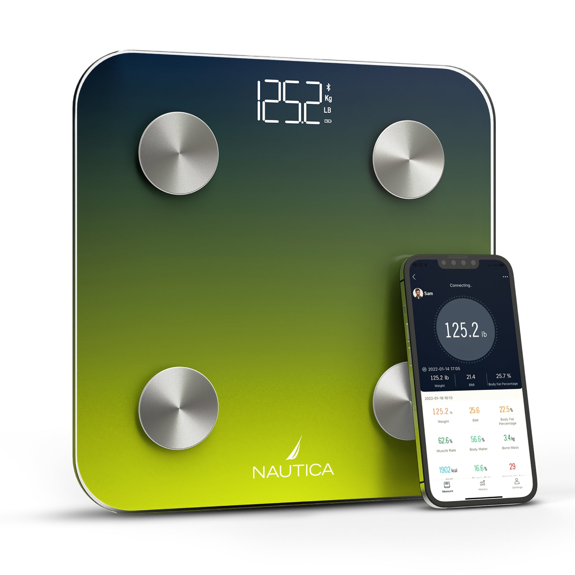 Nautica Body Tracker Smart Scale - 12 Body Metrics, Bluetooth Syncing, Stylish Design, iOS & Android Compatible