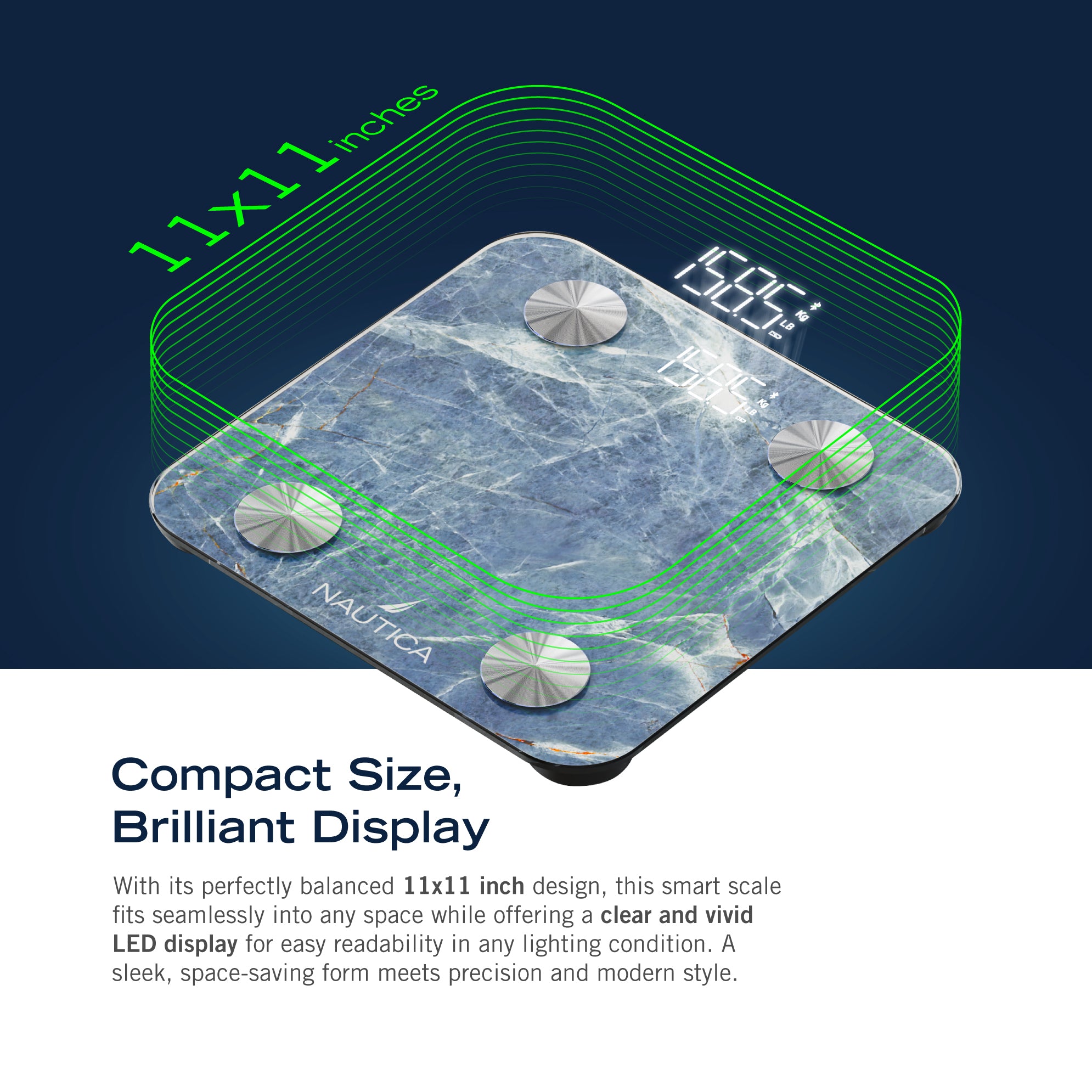 Nautica Body Tracker Smart Scale - 12 Body Metrics, Bluetooth Syncing, Stylish Design, iOS & Android Compatible