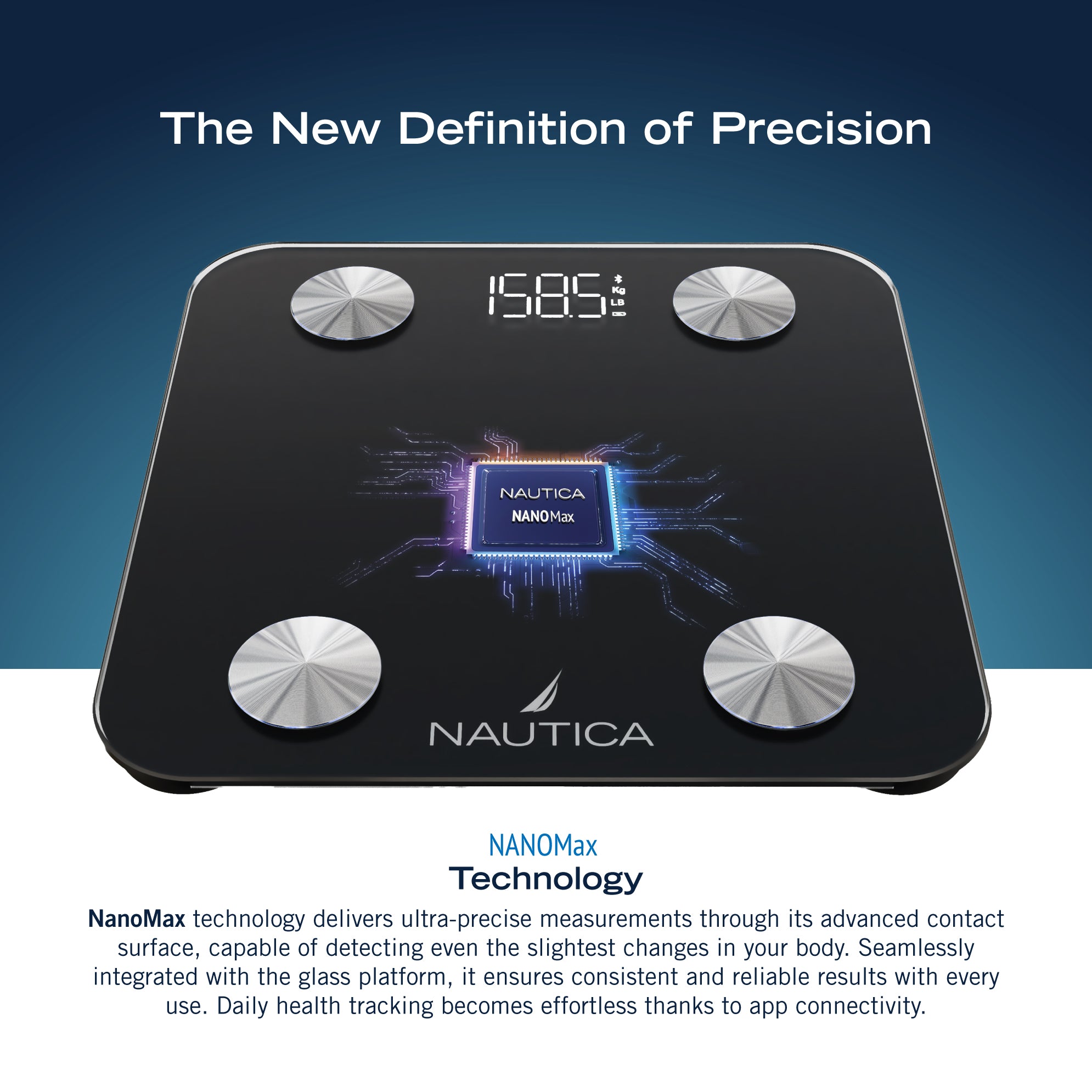 Nautica Body Tracker Smart Scale - 12 Body Metrics, Bluetooth Syncing, Stylish Design, iOS & Android Compatible