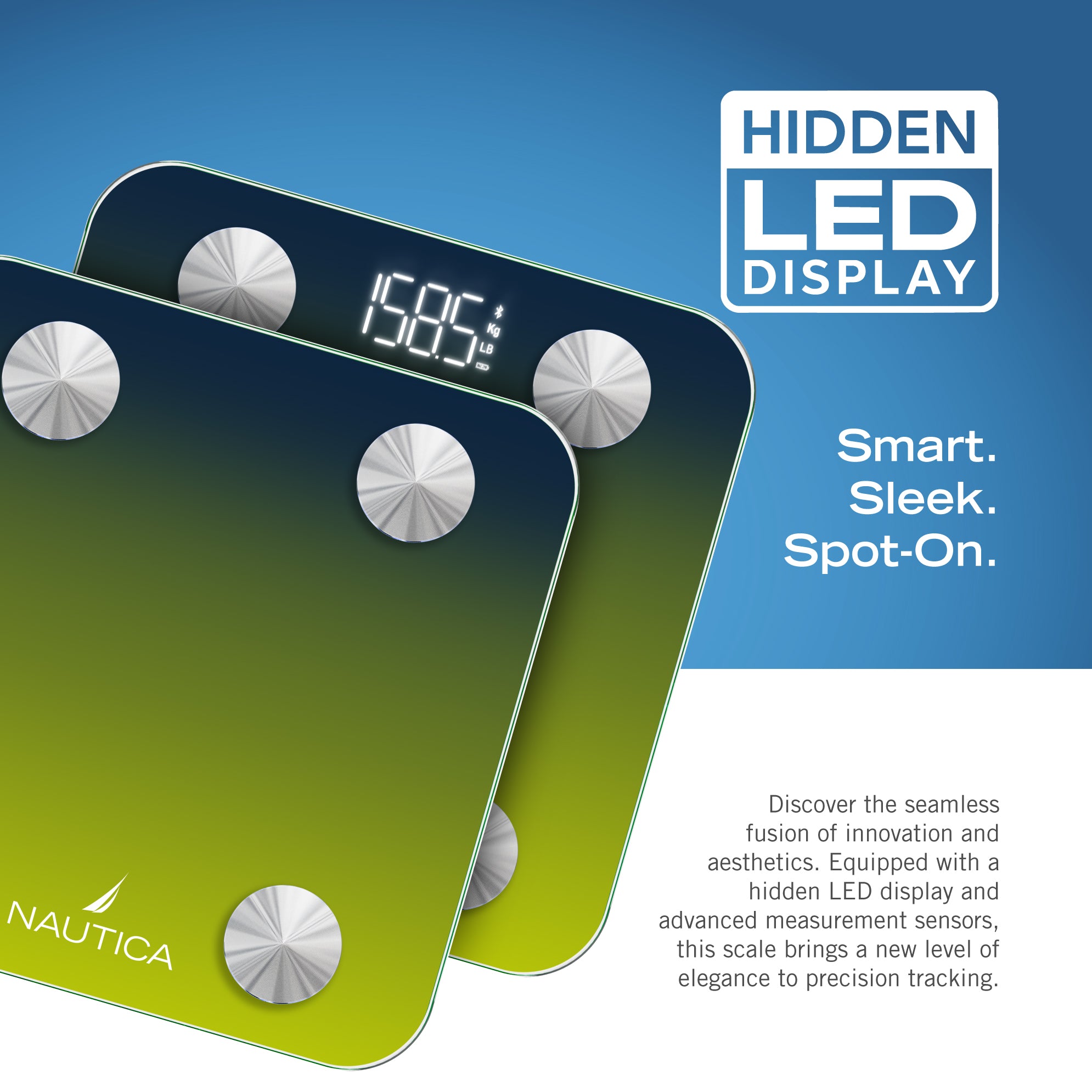 Nautica Body Tracker Smart Scale - 12 Body Metrics, Bluetooth Syncing, Stylish Design, iOS & Android Compatible
