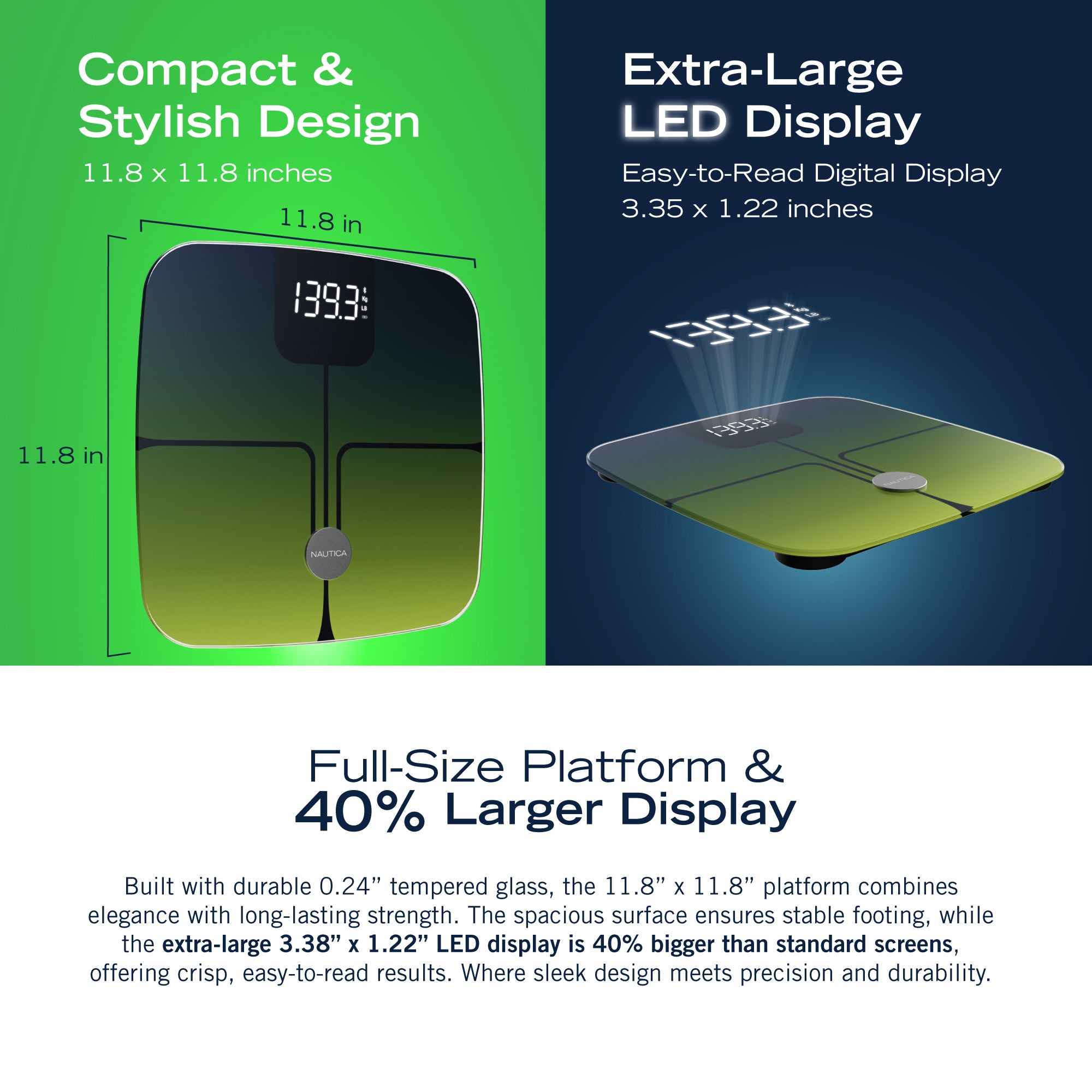 Nautica Body Tracker Plus Digital Scale for Body Weight, Bluetooth-Enabled Smart Scale with BMI, Body Fat, Muscle Mass Tracking & More - Technofashion