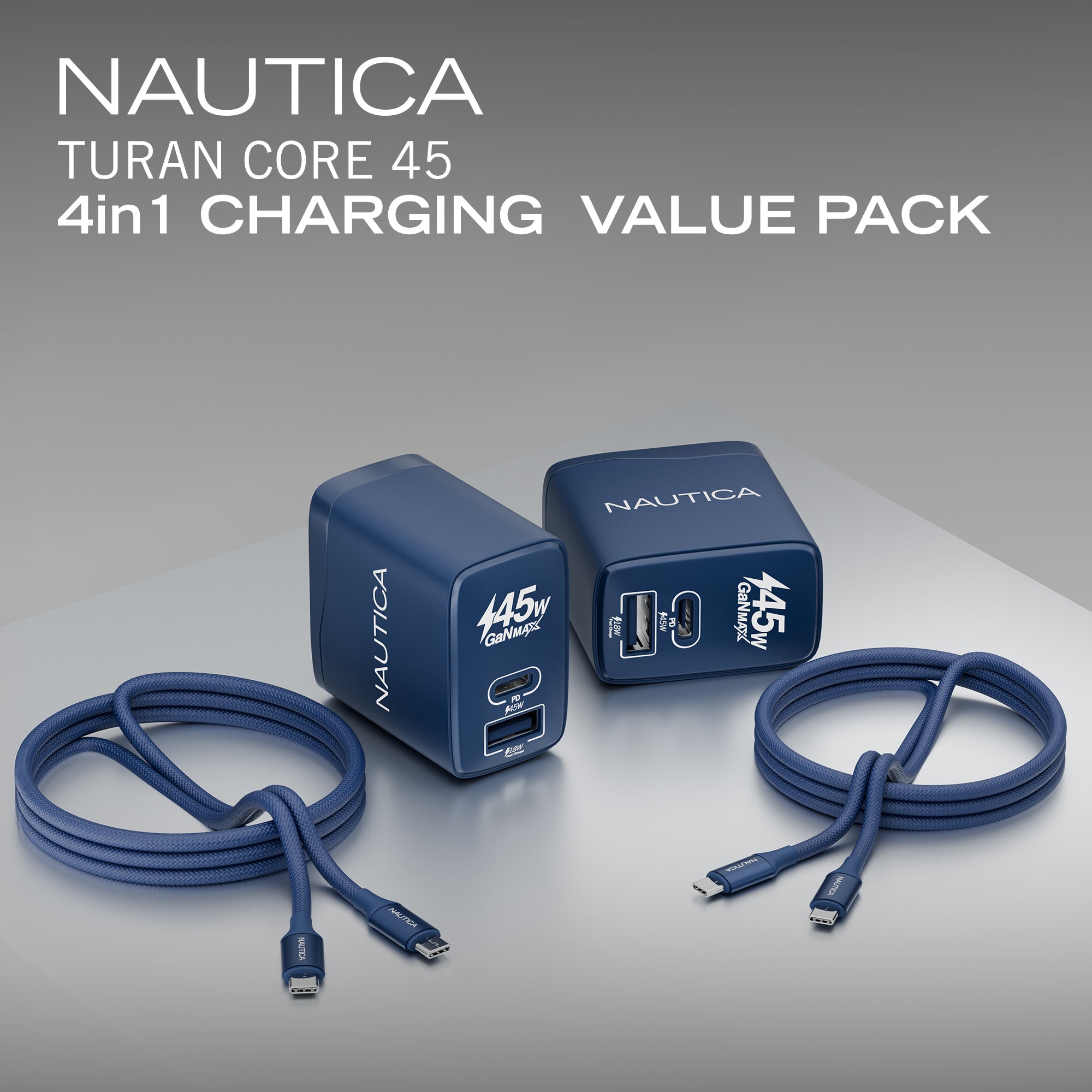 Nautica Turan Core 45 Charging Bundle, 2 Pack 45W USB C Wall Chargers