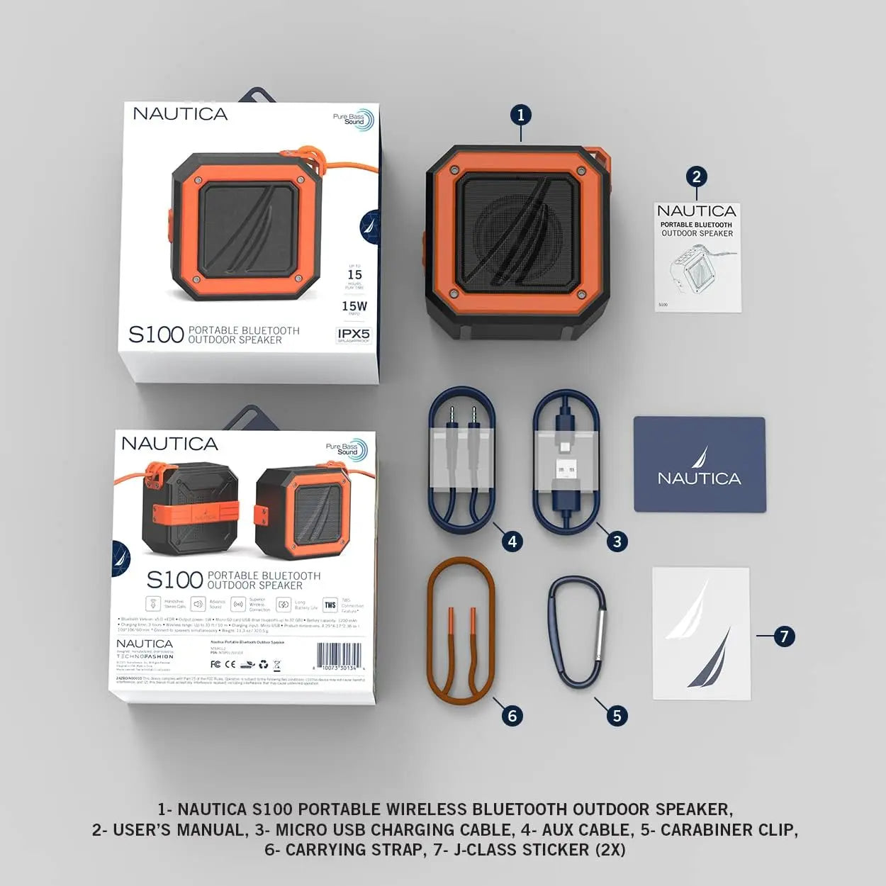 Nautica S100 True Wireless Outdoor Speaker, Portable IPX5 Waterproof Bluetooth Speaker