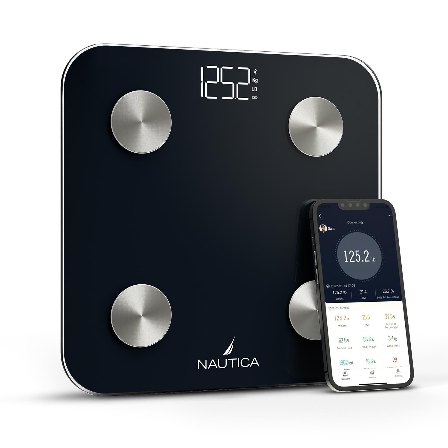 Nautica Body Tracker Smart Scale - 12 Body Metrics, Bluetooth Syncing, Stylish Design, iOS & Android Compatible