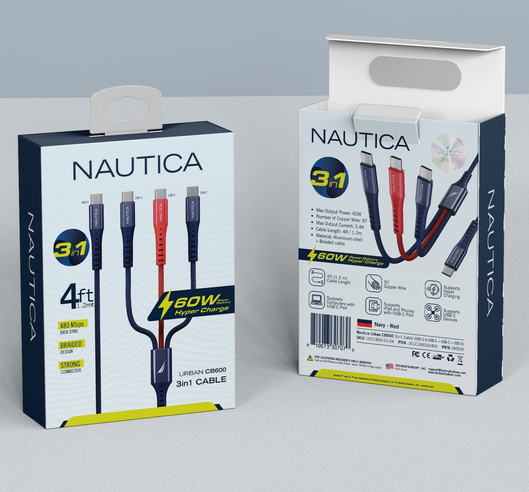 Nautica 3 In 1 Charging Cable Urban CB600 (60W)