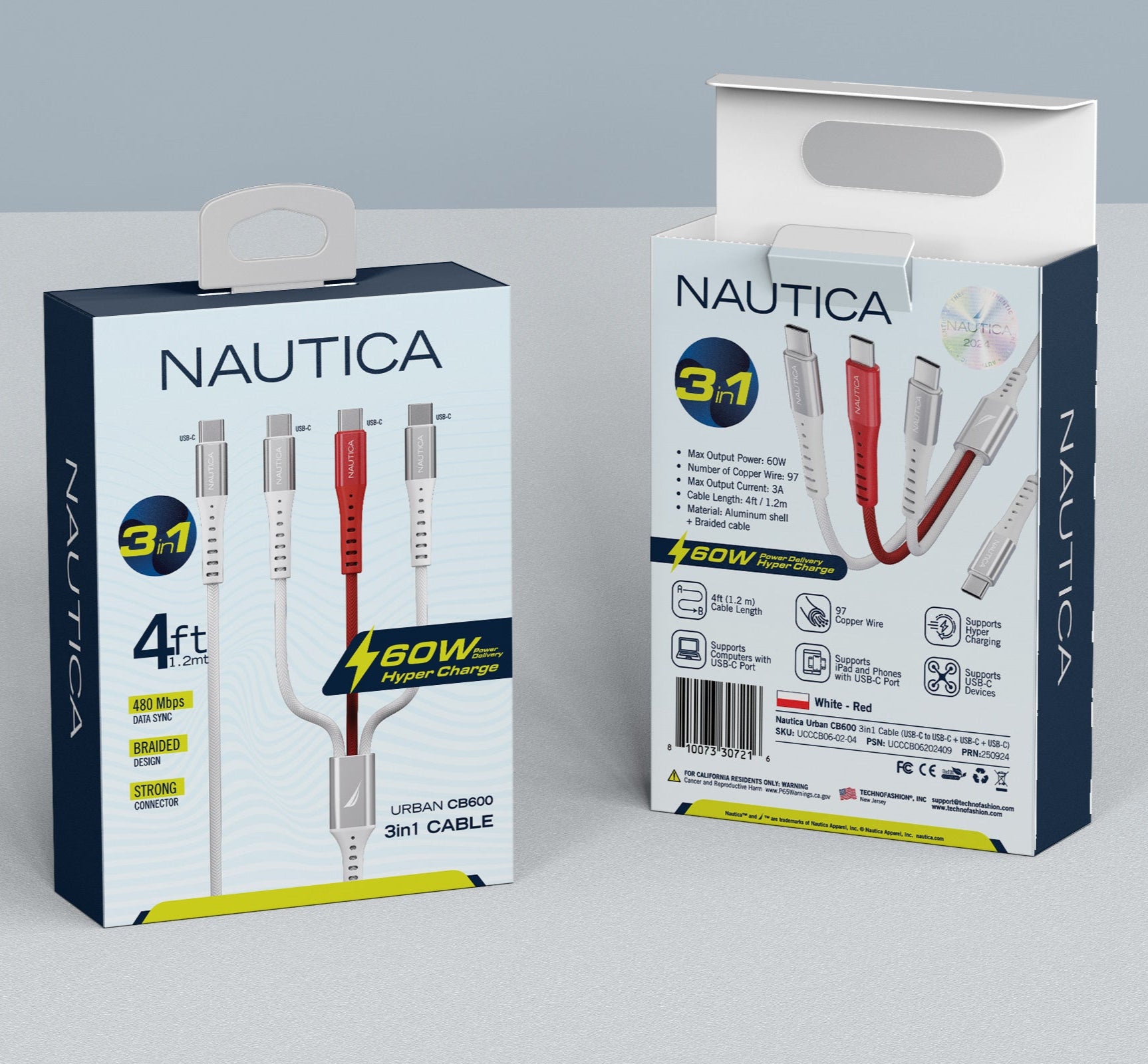 Nautica 3 In 1 Charging Cable Urban CB600 (60W)