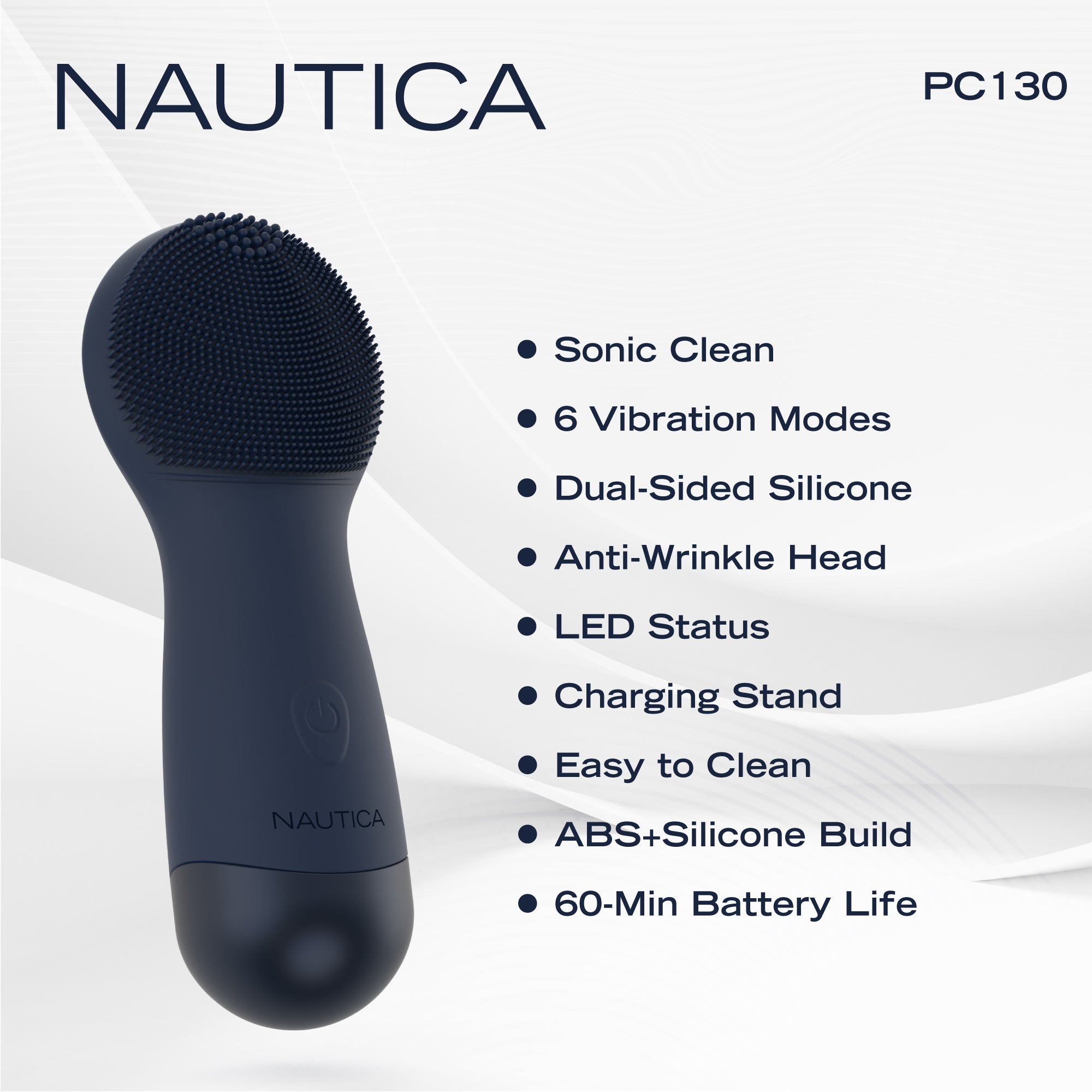 Nautica PC130 Sonic Facial Cleansing Brush Made with Ultra Hygienic Soft Silicone, Waterproof and Rechargeable Face Scrub Brush for Men & Women