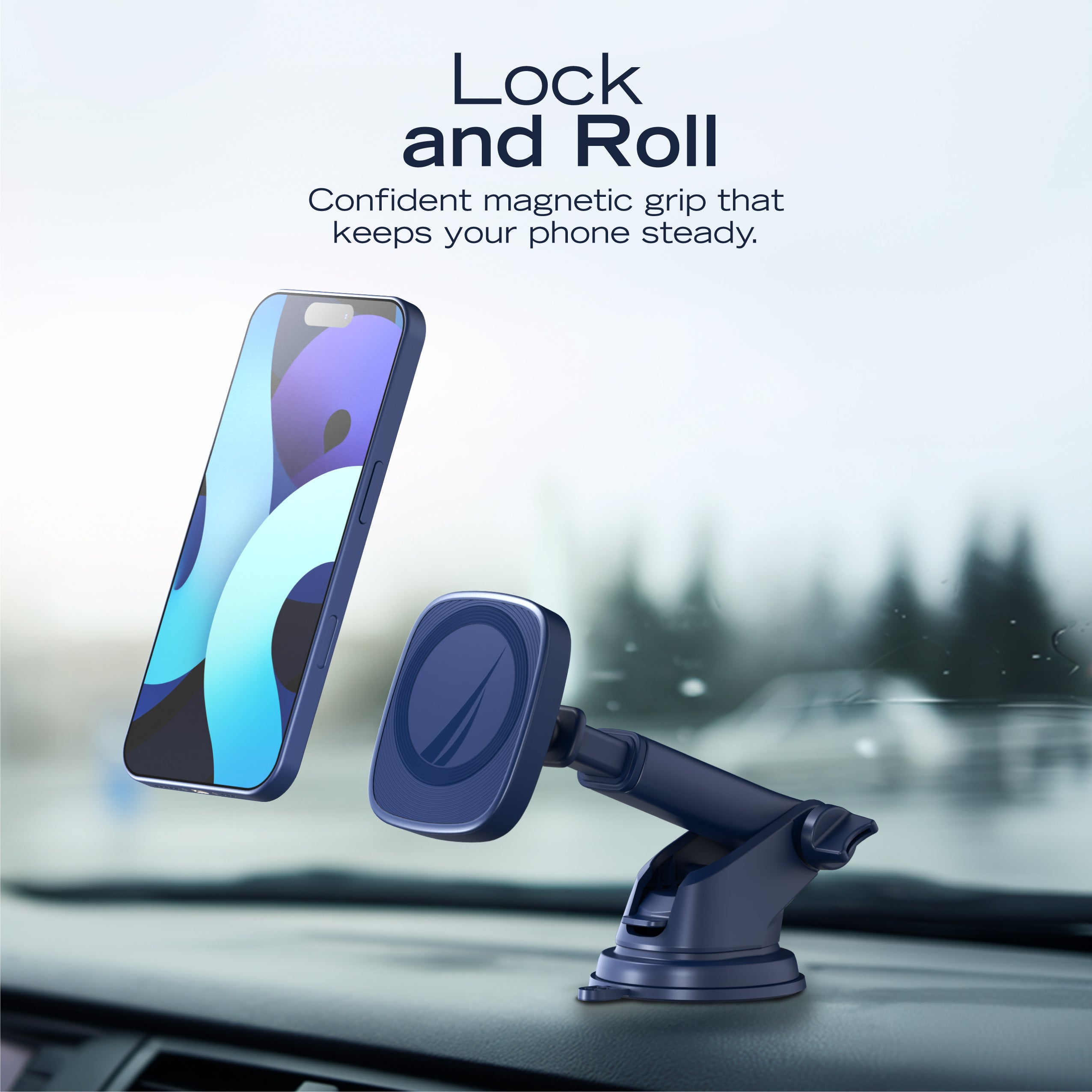 Nautica PH120 Magnetic Phone Holder – 3-in-1 Car Mount for Dashboard, Windshield & Air Vent – Adjustable Distance & Strong Magnetic Grip