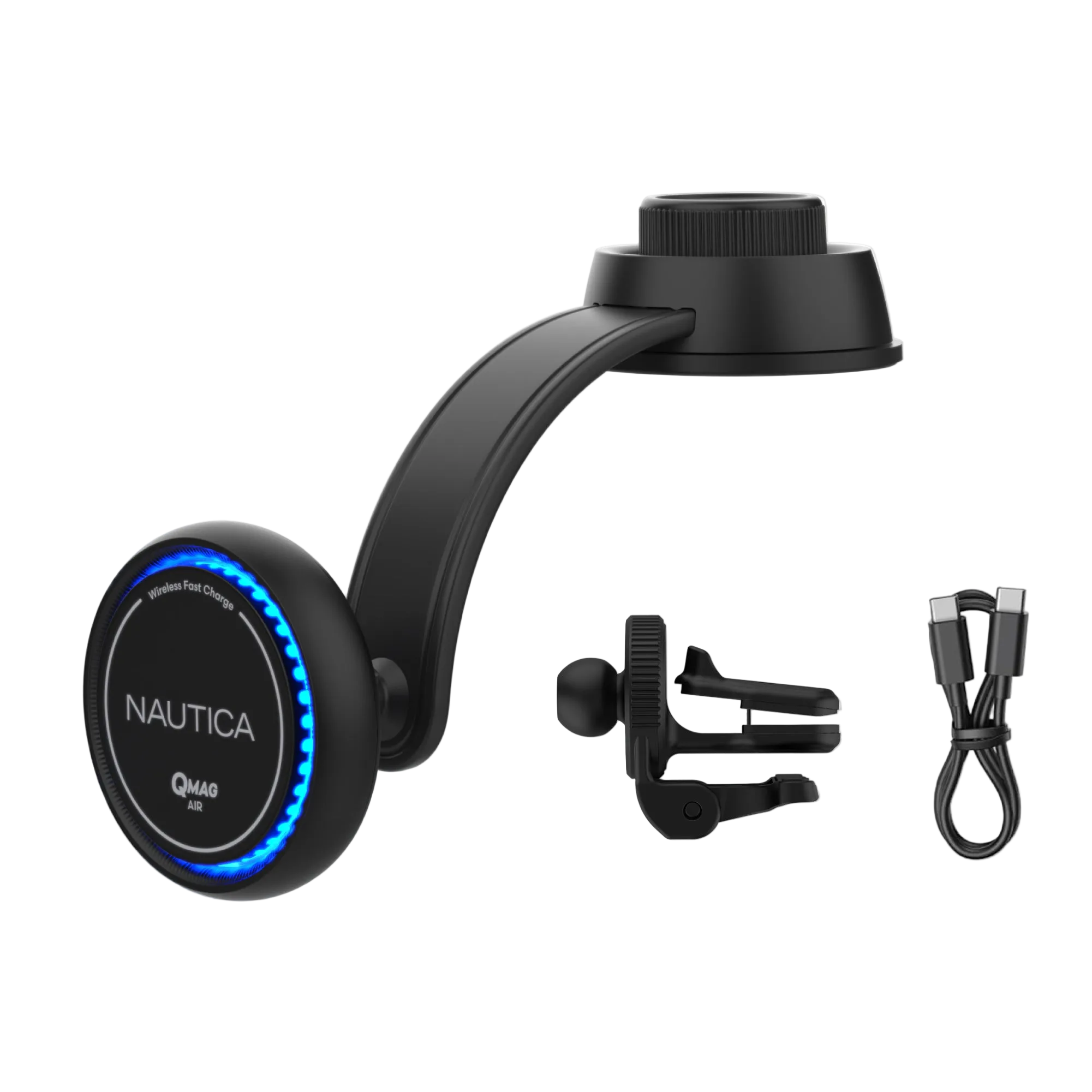 Nautica Turan QMAG Air - Wireless Magnetic Car Charger 15W with Cooling Fan and Ambient Light, Includes 4ft USB C Cable, Universal Phone Mount for iPhone 17, 16, Galaxy S25, S24, Pixel 10 and More