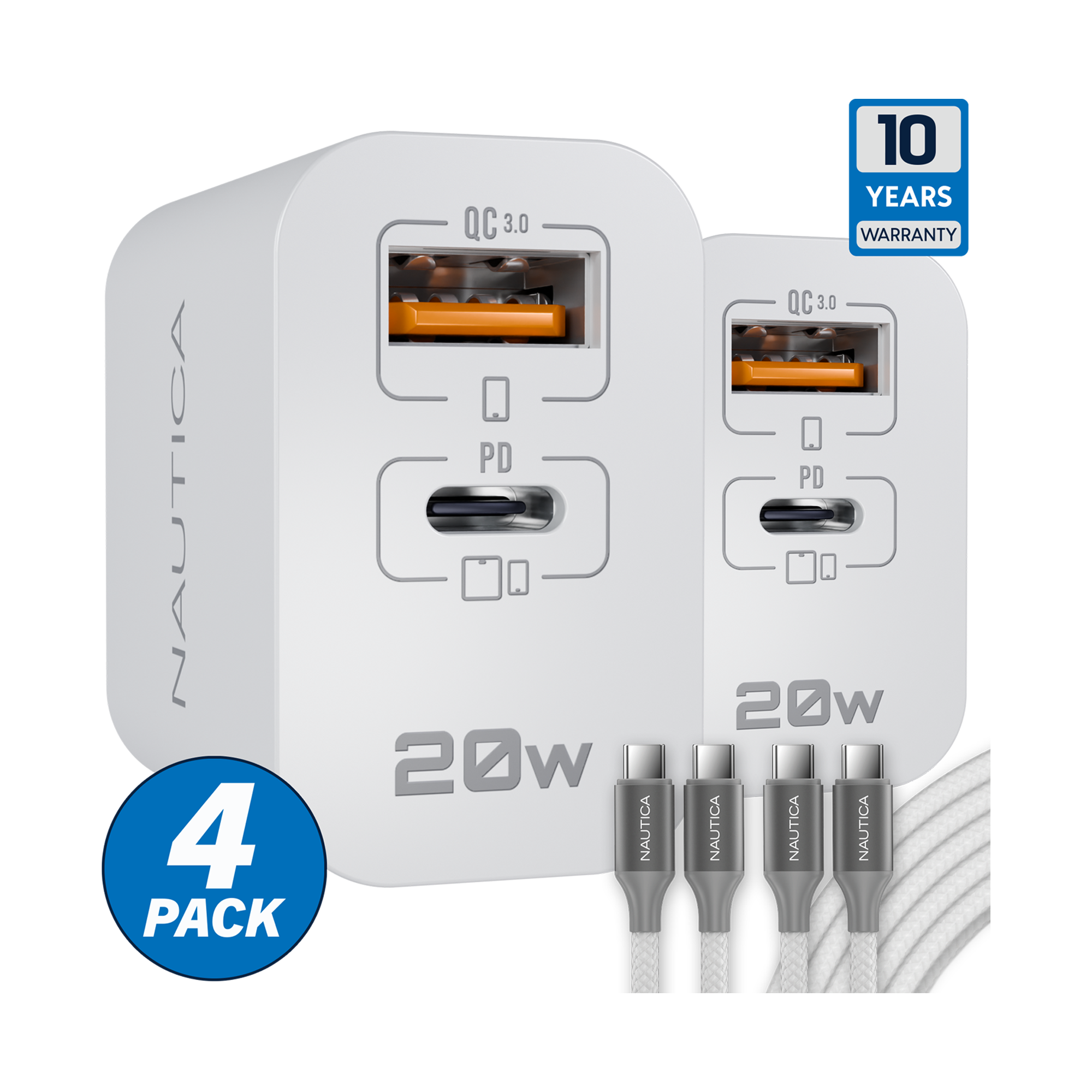 Nautica Turan Core 20 Charging Bundle, 2 Pack 20W USB C Wall Chargers